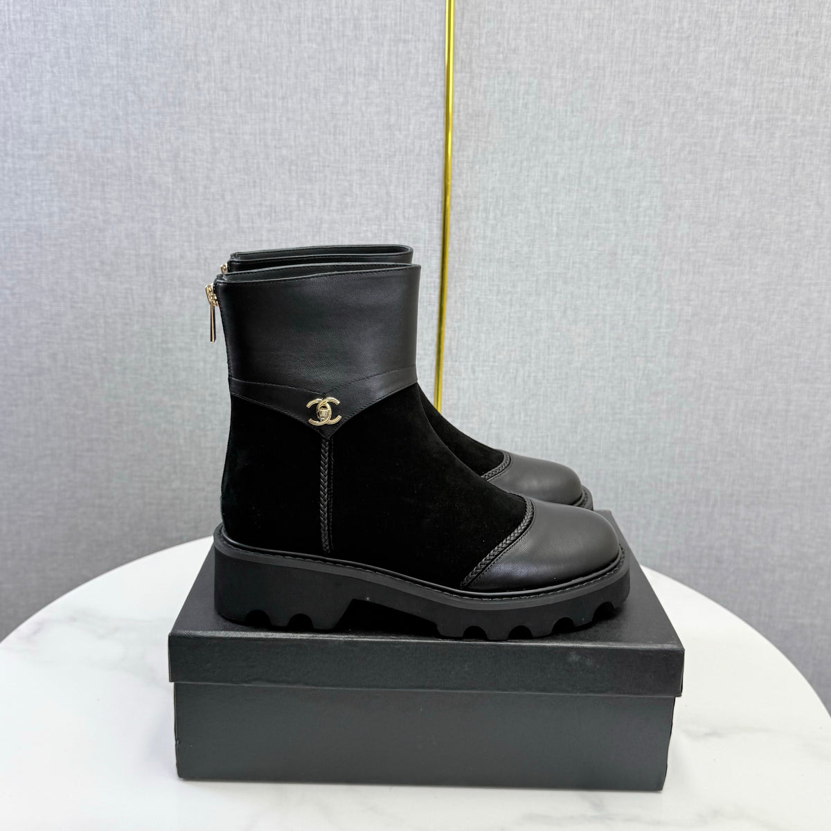 Chanel 26s Ankle Boots Black Suede Leather 167786