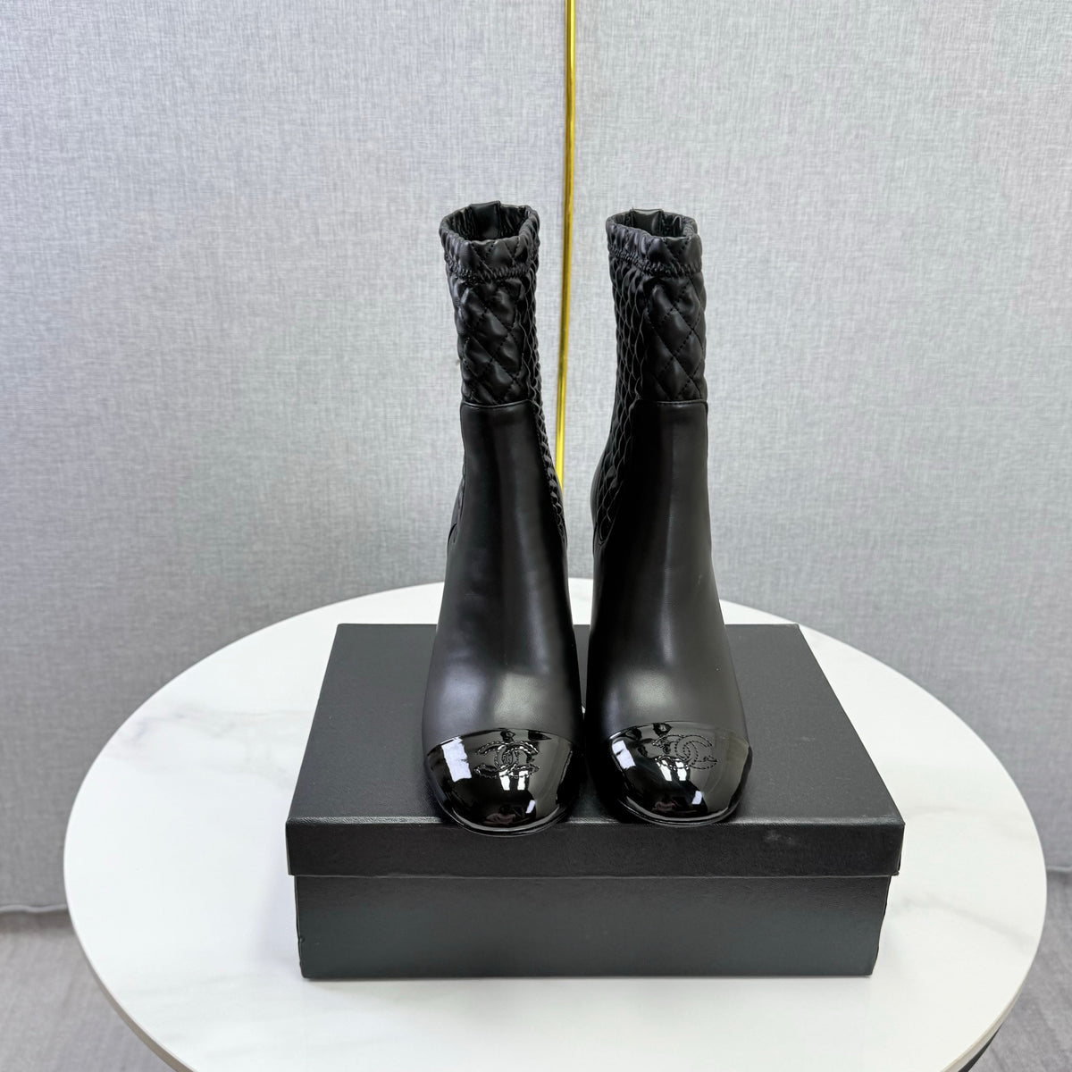 Chanel 26s Quilted Ankle Boots Black Leather 167804