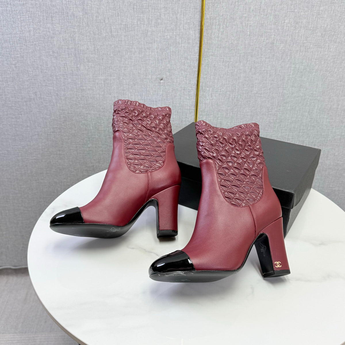 Chanel 26s Quilted Ankle Boots Burgundy Leather 167806