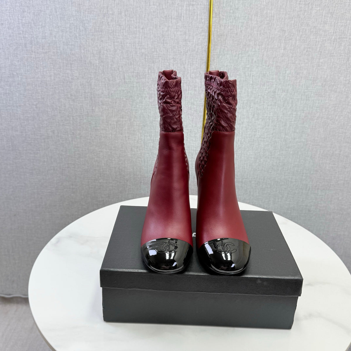 Chanel 26s Quilted Ankle Boots Burgundy Leather 167806