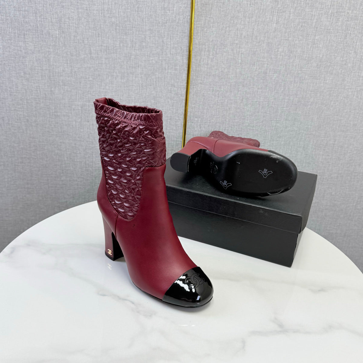 Chanel 26s Quilted Ankle Boots Burgundy Leather 167806
