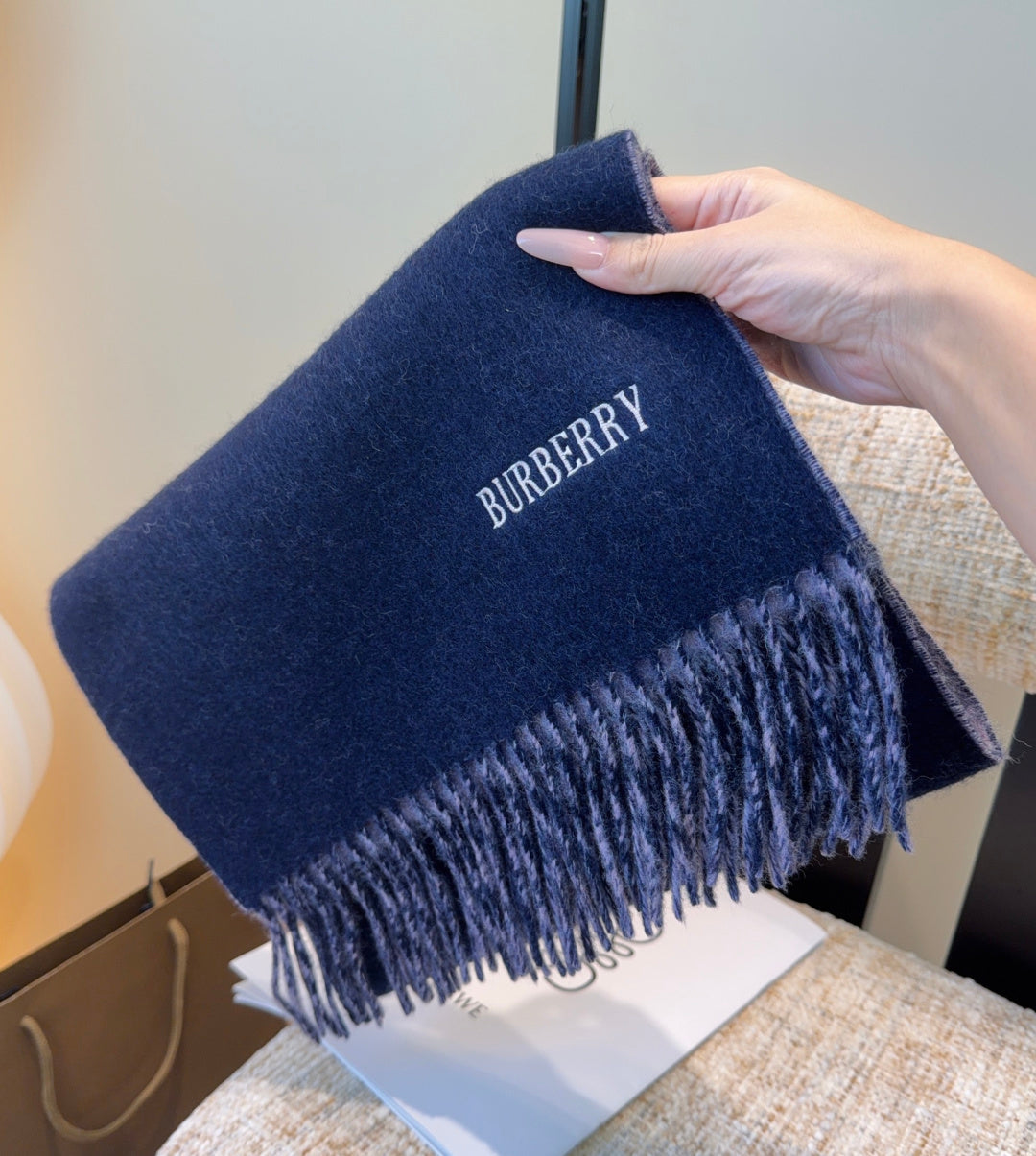 BRR Reversible Scarf 30*180cm Purple Navy Blue Cashmere 207635