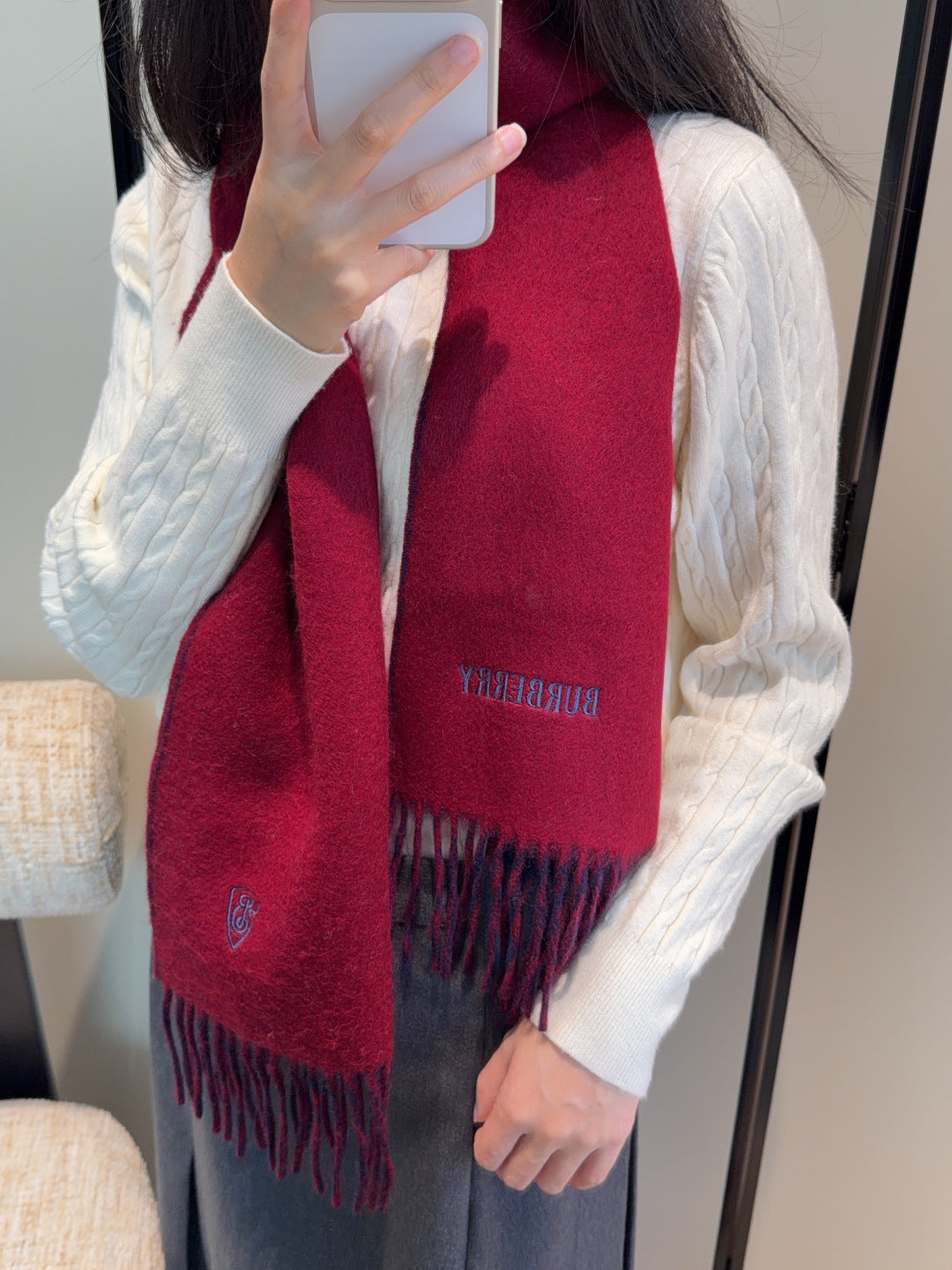 BRR Reversible Scarf 30*180cm Red Navy Blue Cashmere 207637