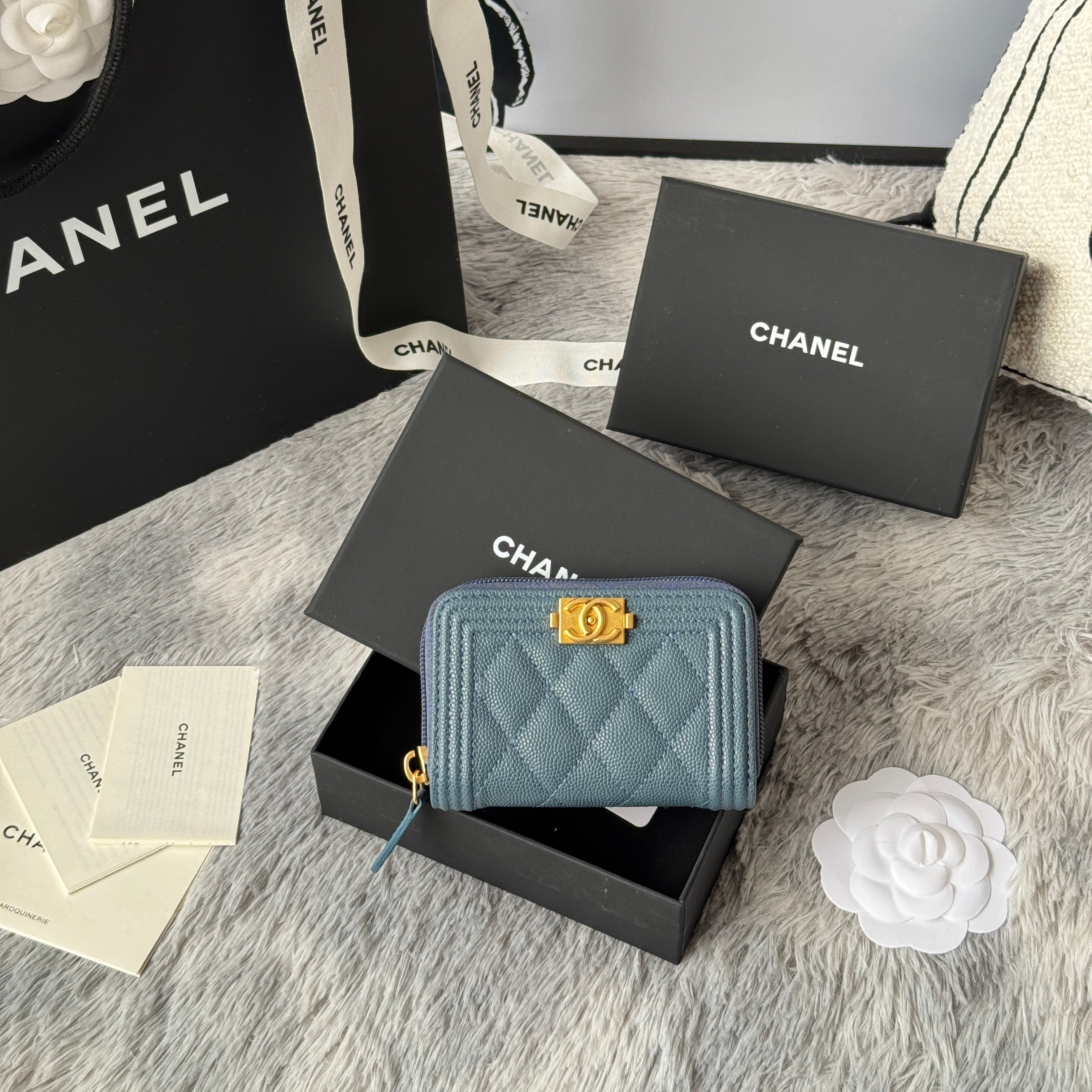 CC Classic Boy Coin Purse Muted Teal Gold-tone Grained Calfskin 242878