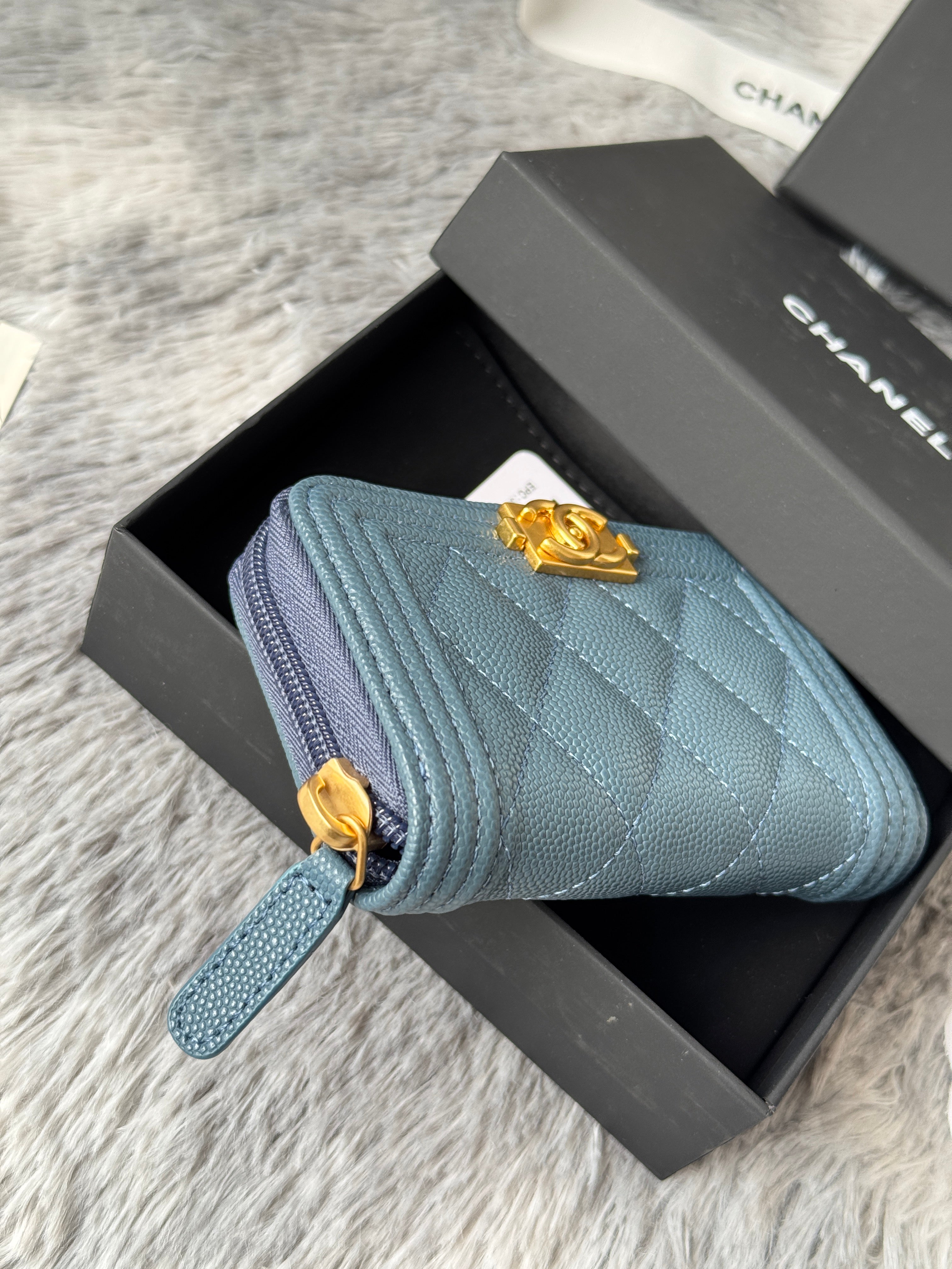 CC Classic Boy Coin Purse Muted Teal Gold-tone Grained Calfskin 242878