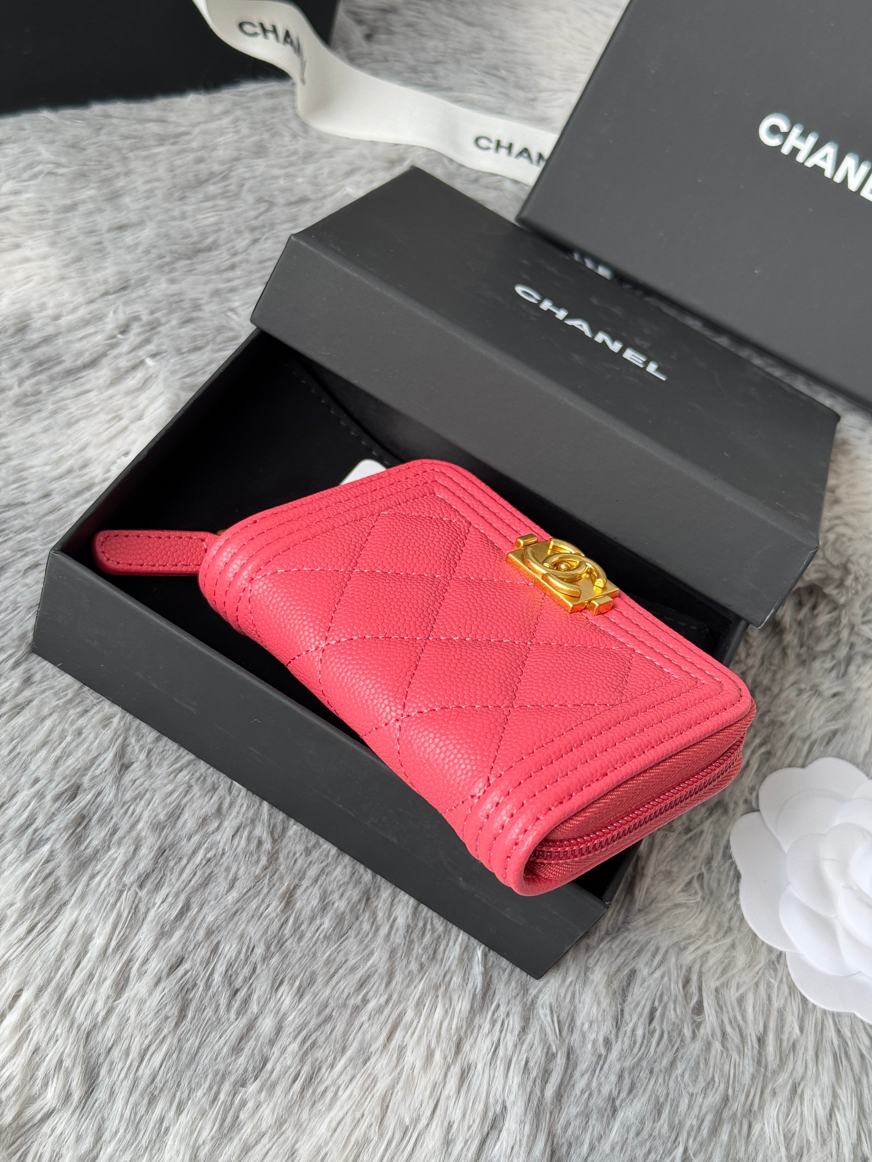 CC Classic Boy Coin Purse Pink Gold-tone Grained Calfskin 242880