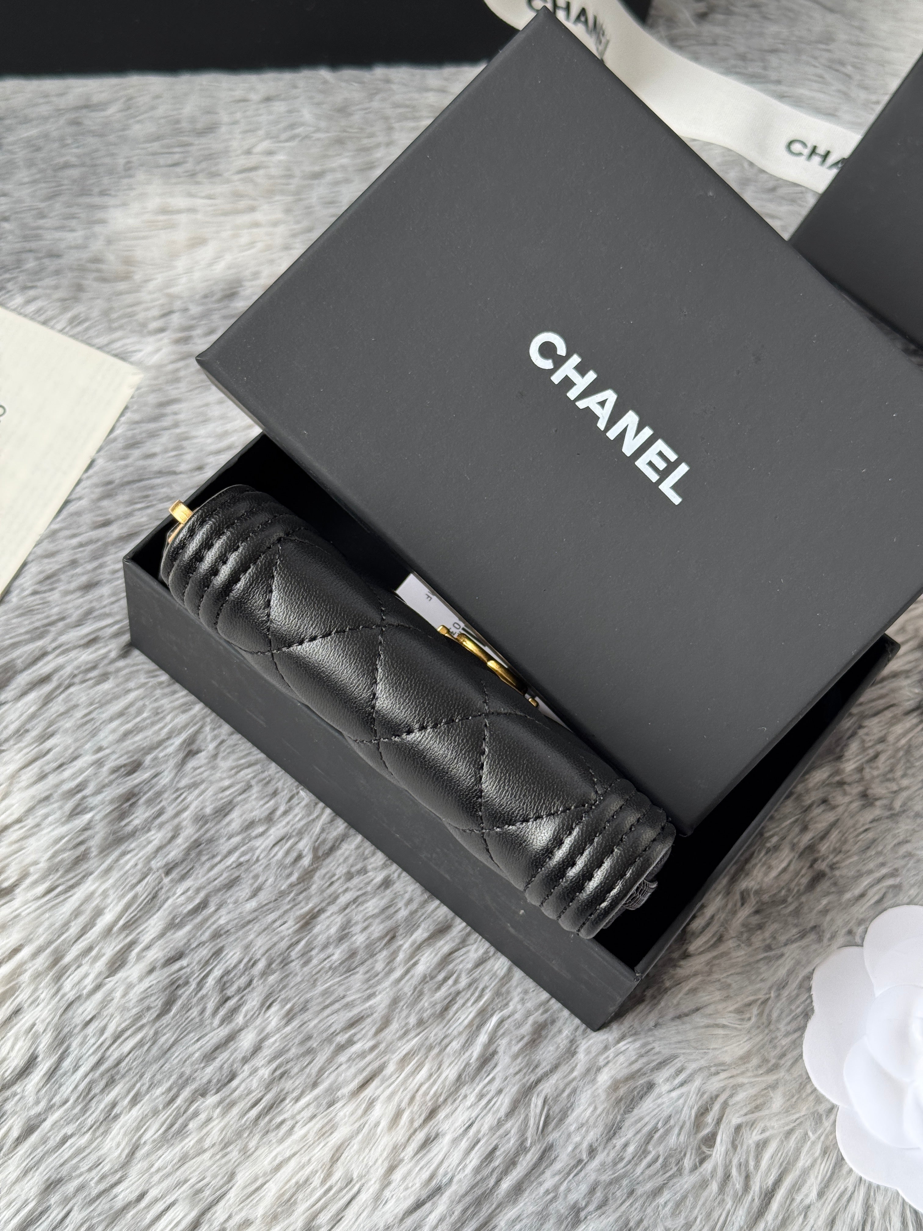 CC Classic Boy Coin Purse Black Gold-tone Lambskin 242886