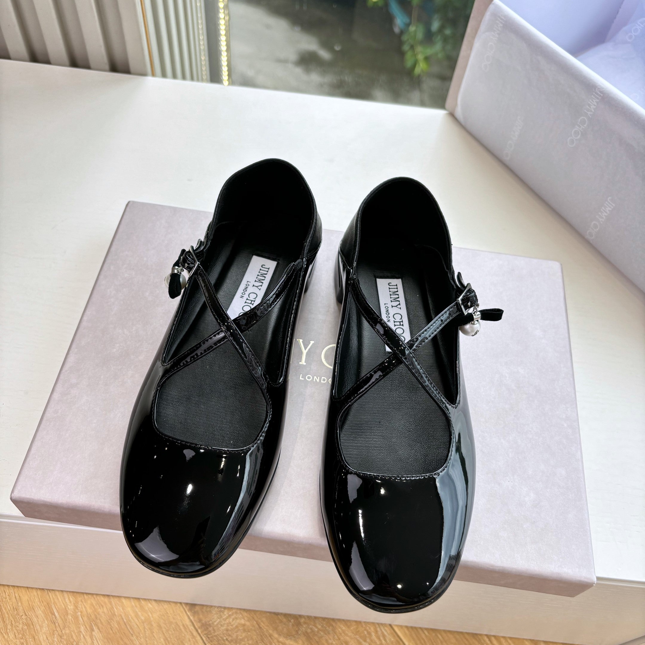 Jimmy Eleri Ballerina Shoes Black Patent Leather 430574