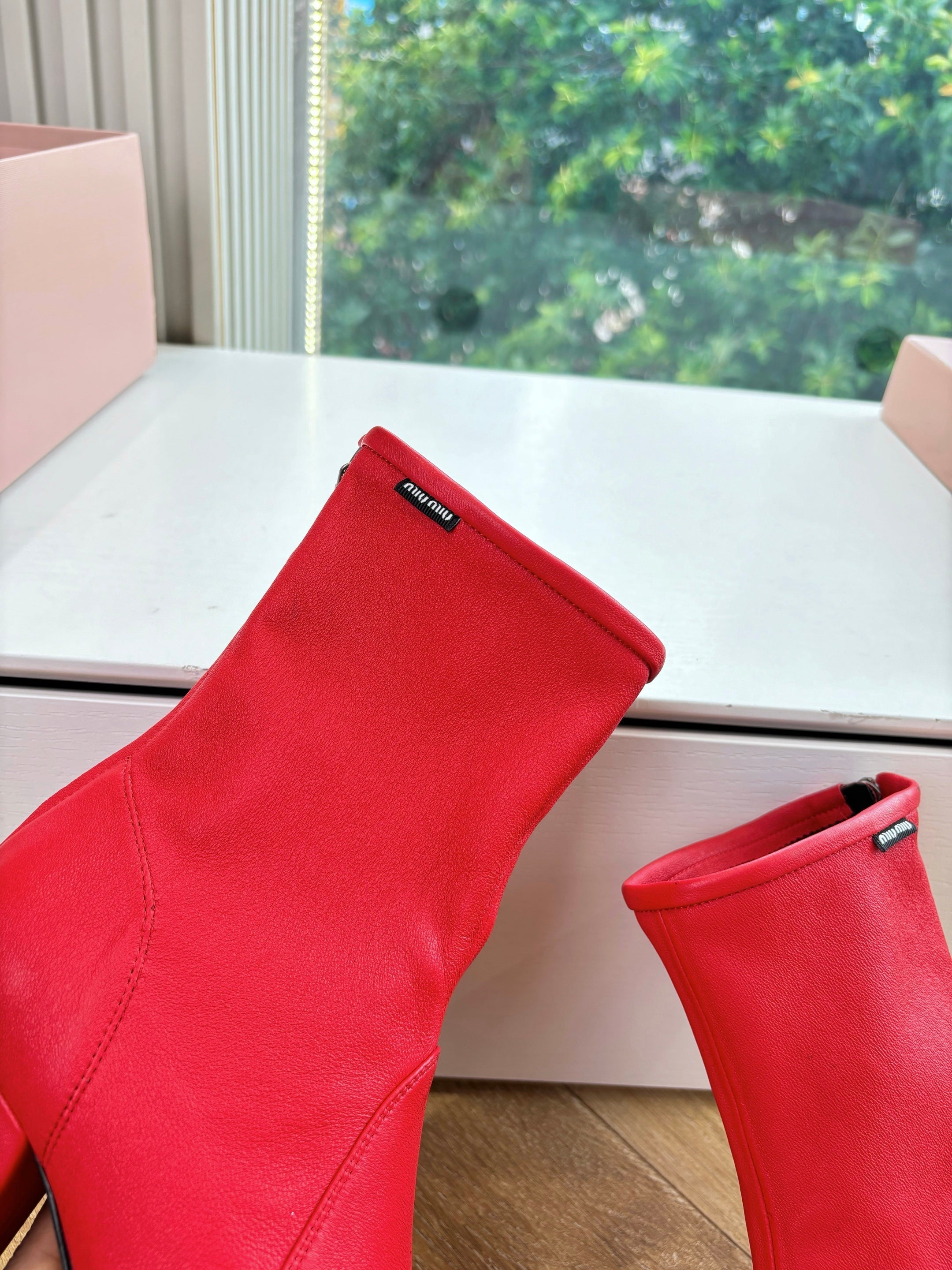 Miu Bootie Red Nappa Leather 506640