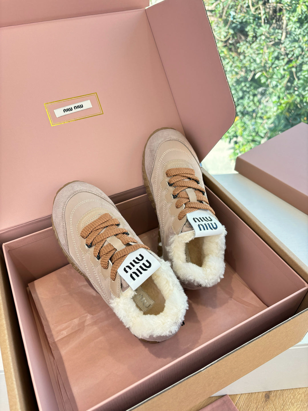 Miu 26s Tyre Sneakers Khaki Suede Re-Nylon Shearing 994143