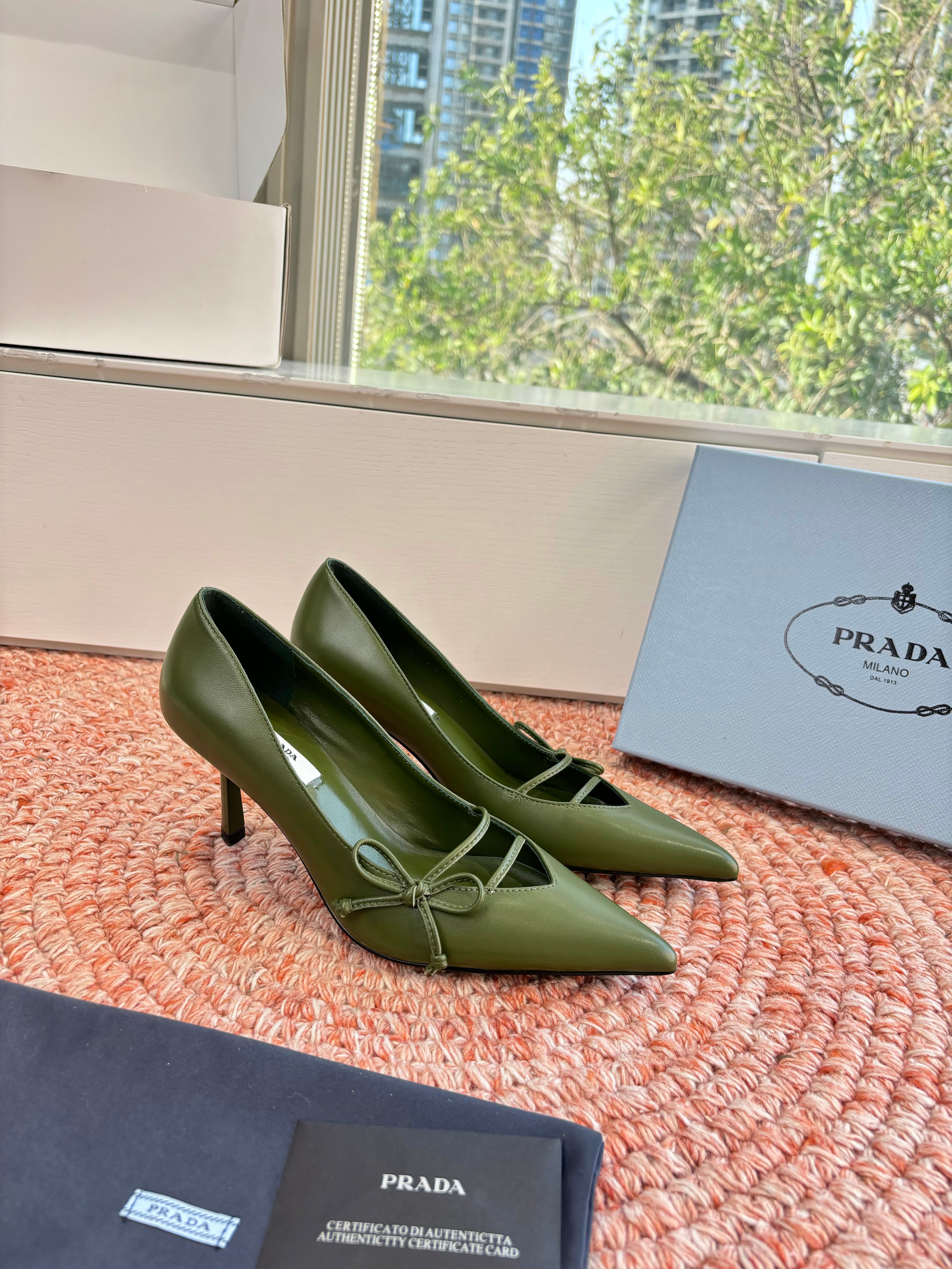 Prada G887 26s Slingback Olive Green Cowhide 604196