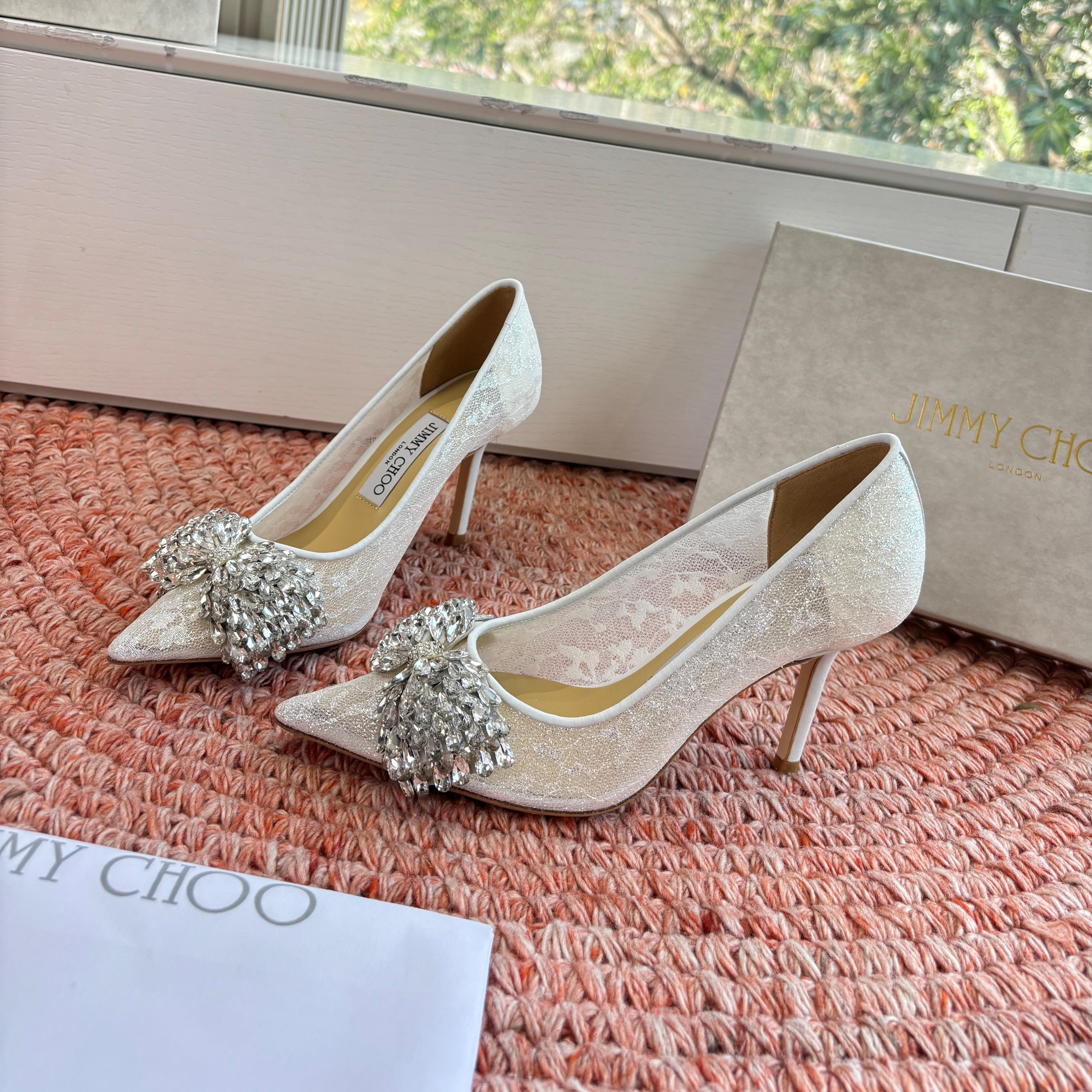 JC 26s Rhinestone Auria Pumps 6.5cm White Mesh 648211