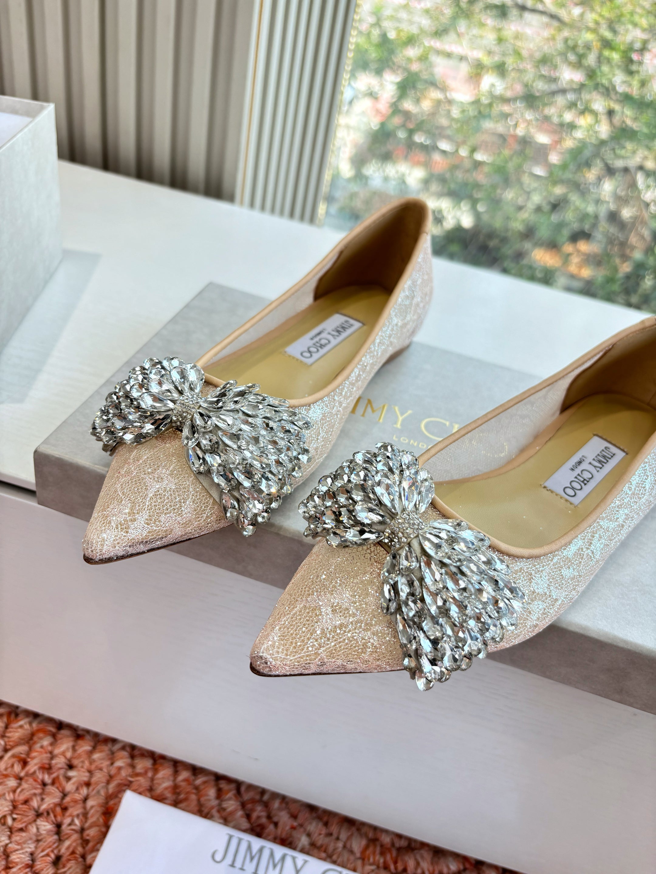 JC 26s Rhinestone Auria Ballet Flats Beige Mesh 648215