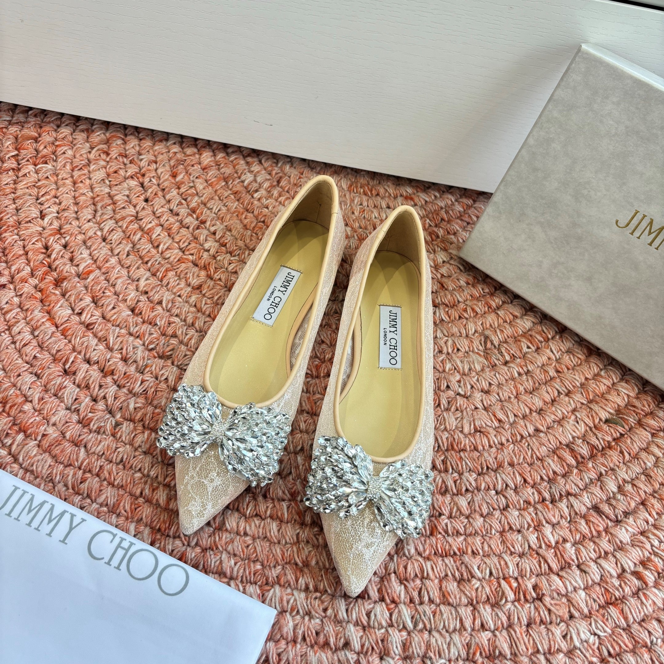 JC 26s Rhinestone Auria Ballet Flats Beige Mesh 648215
