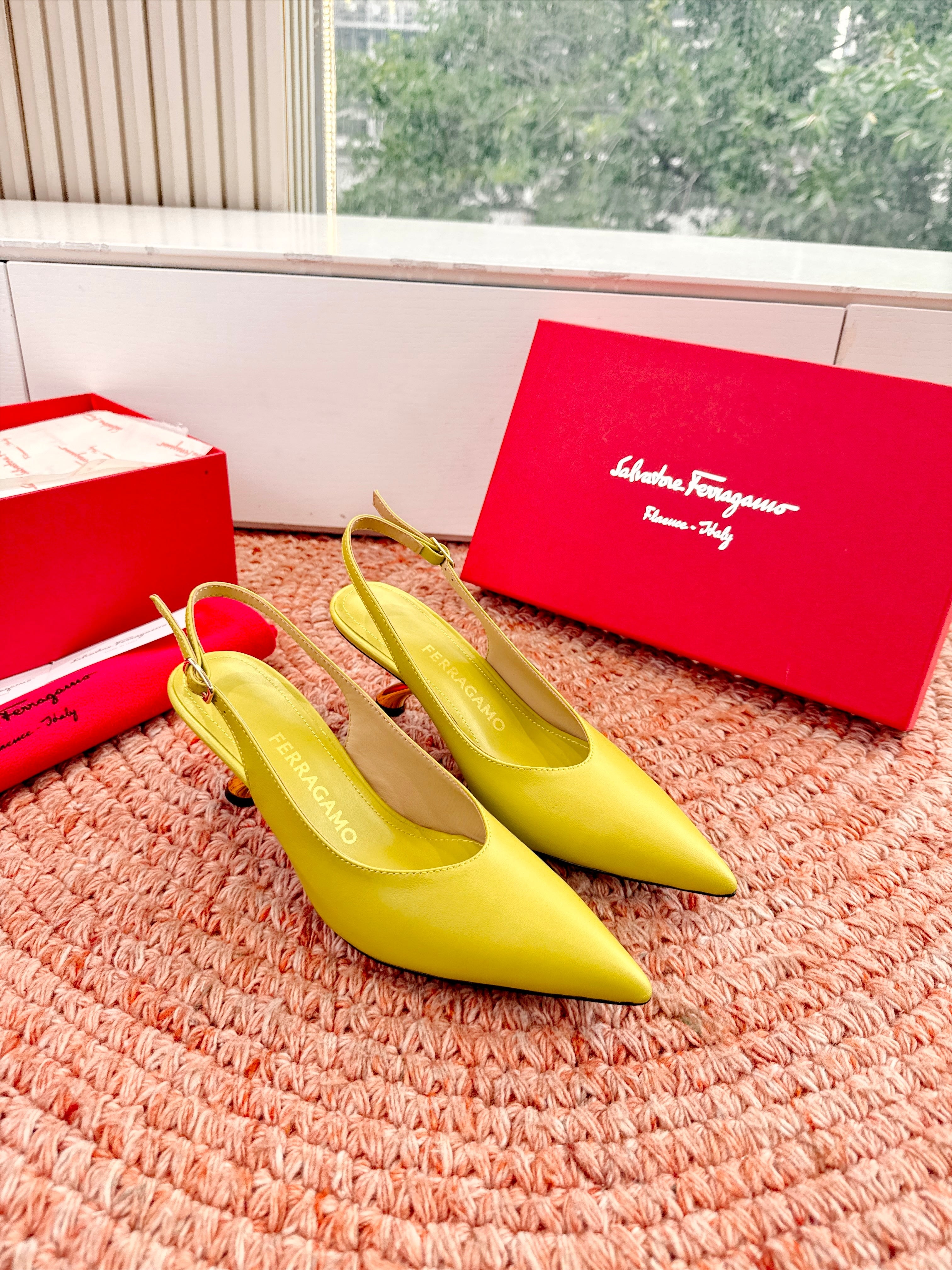 Ferragamo Salvatore Slingback Yellow Sheepskin 760457