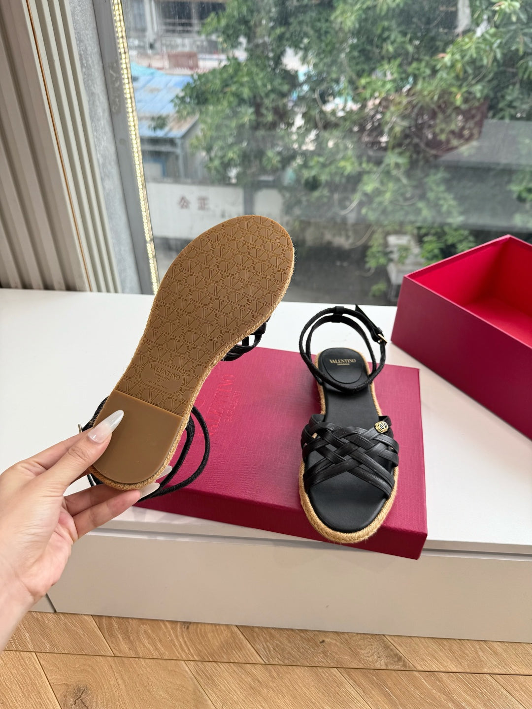 VLogo Bribri Espadrille Sandals Black Leather 933613
