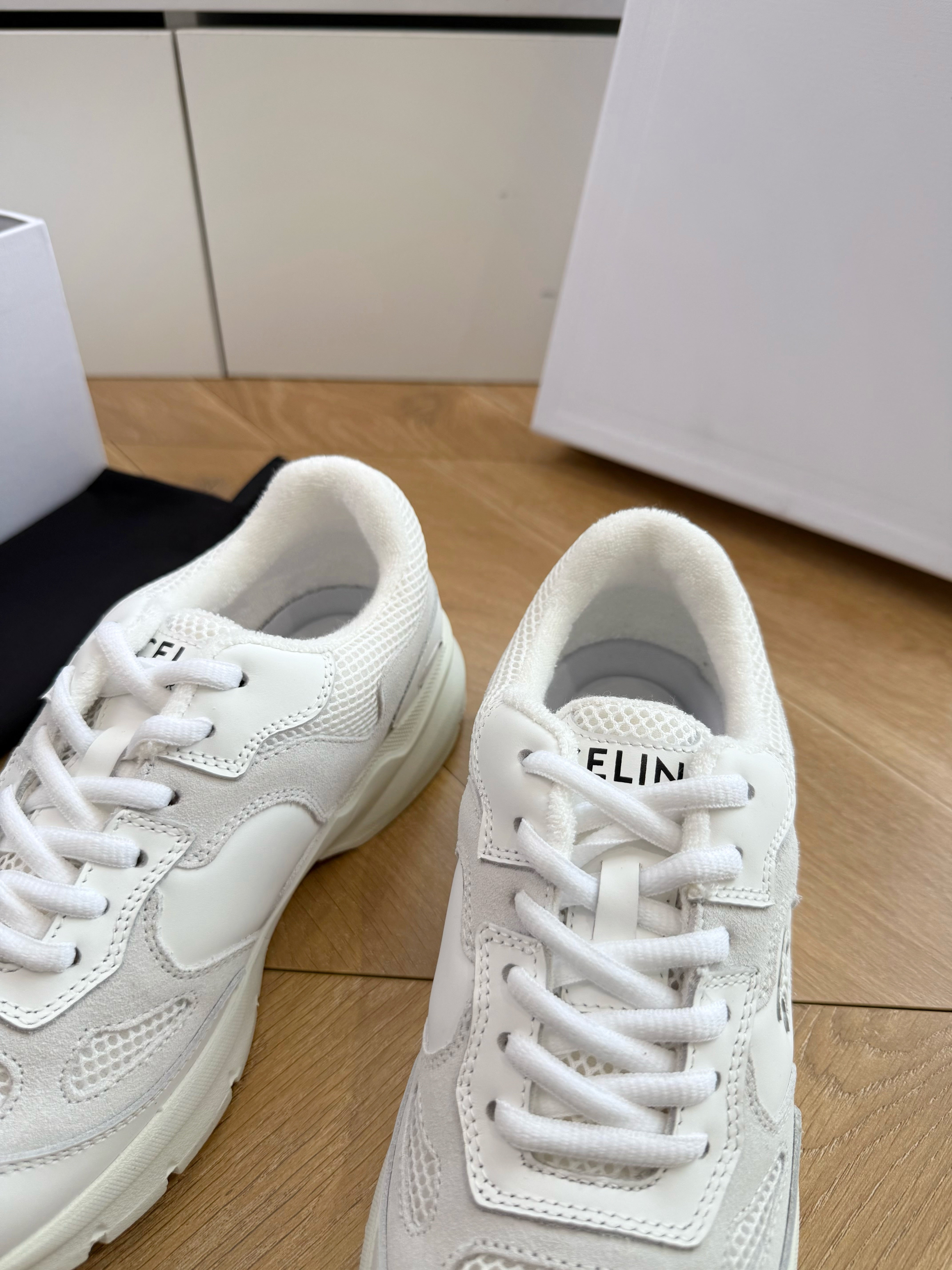 Celine 26s Runner Sneakers Off White Mesh Suede Calfskin 967838