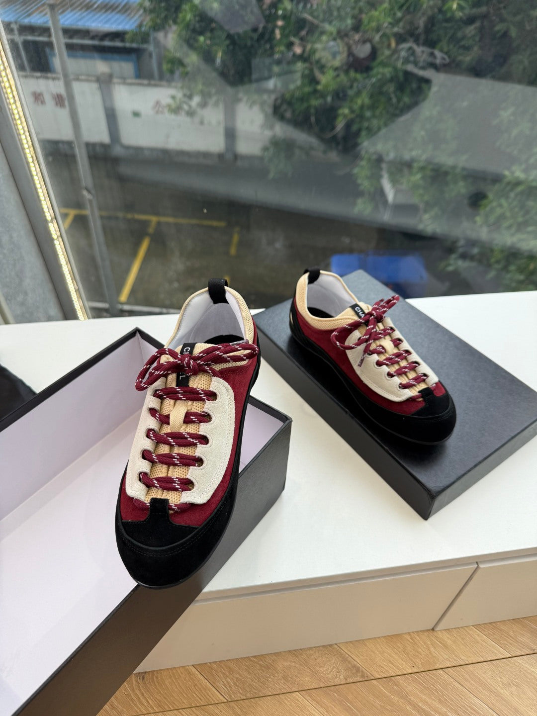 CC 26s Sneakers Burgundy Beige Black Mesh Suede Leather 122421