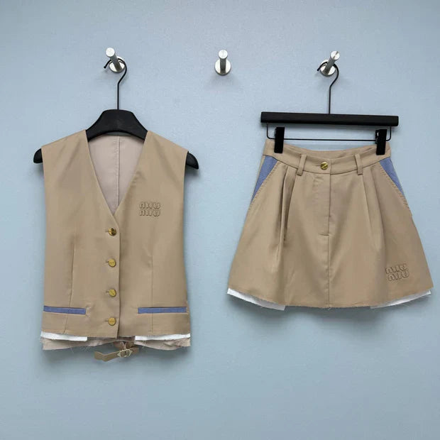 MiuMiu 2026 Vest and Skirt Set Brown Polyester 643033