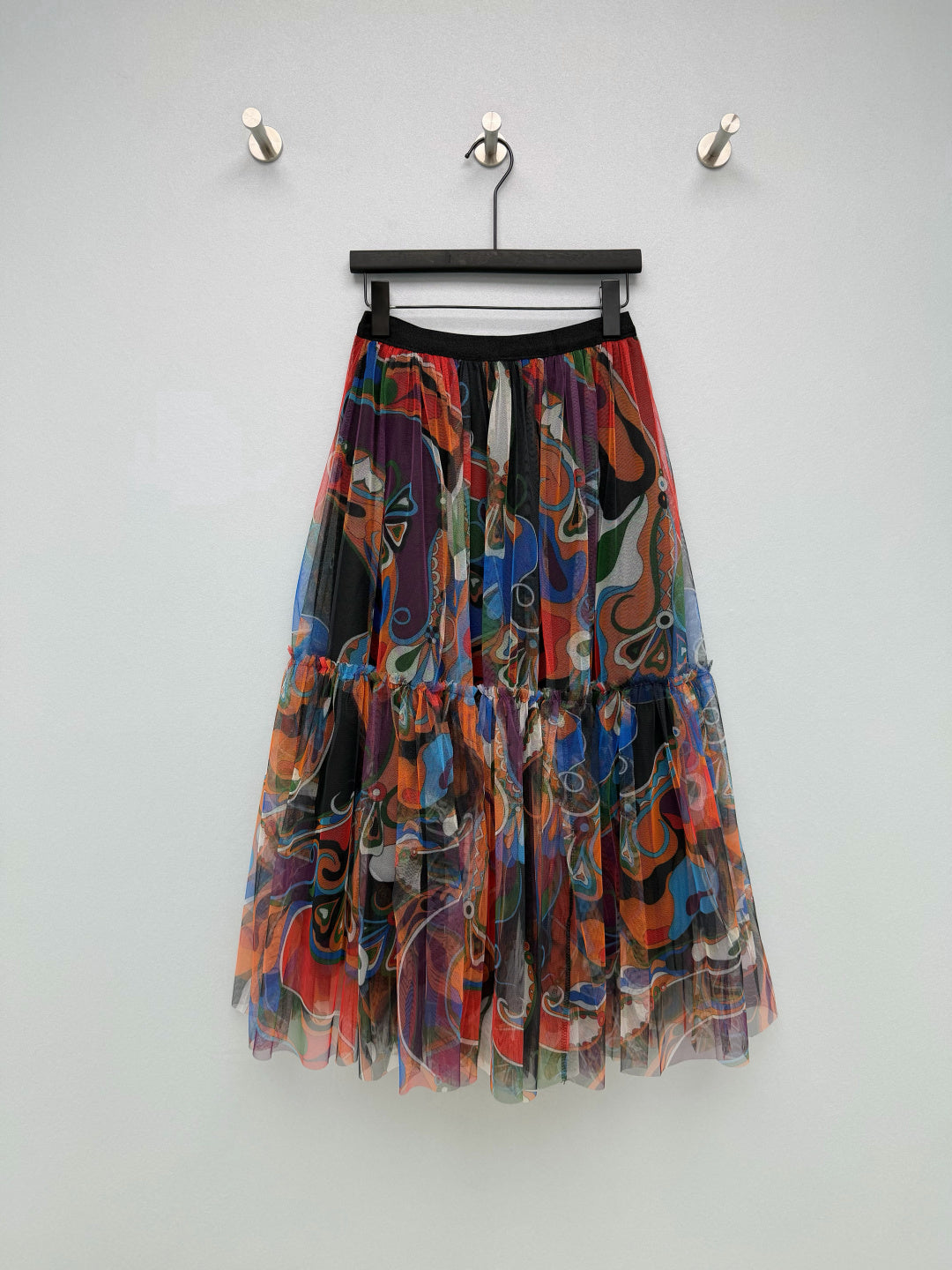 Pucci 26s Mesh Midi Skirt Orange Black Cotton Polyester 371732
