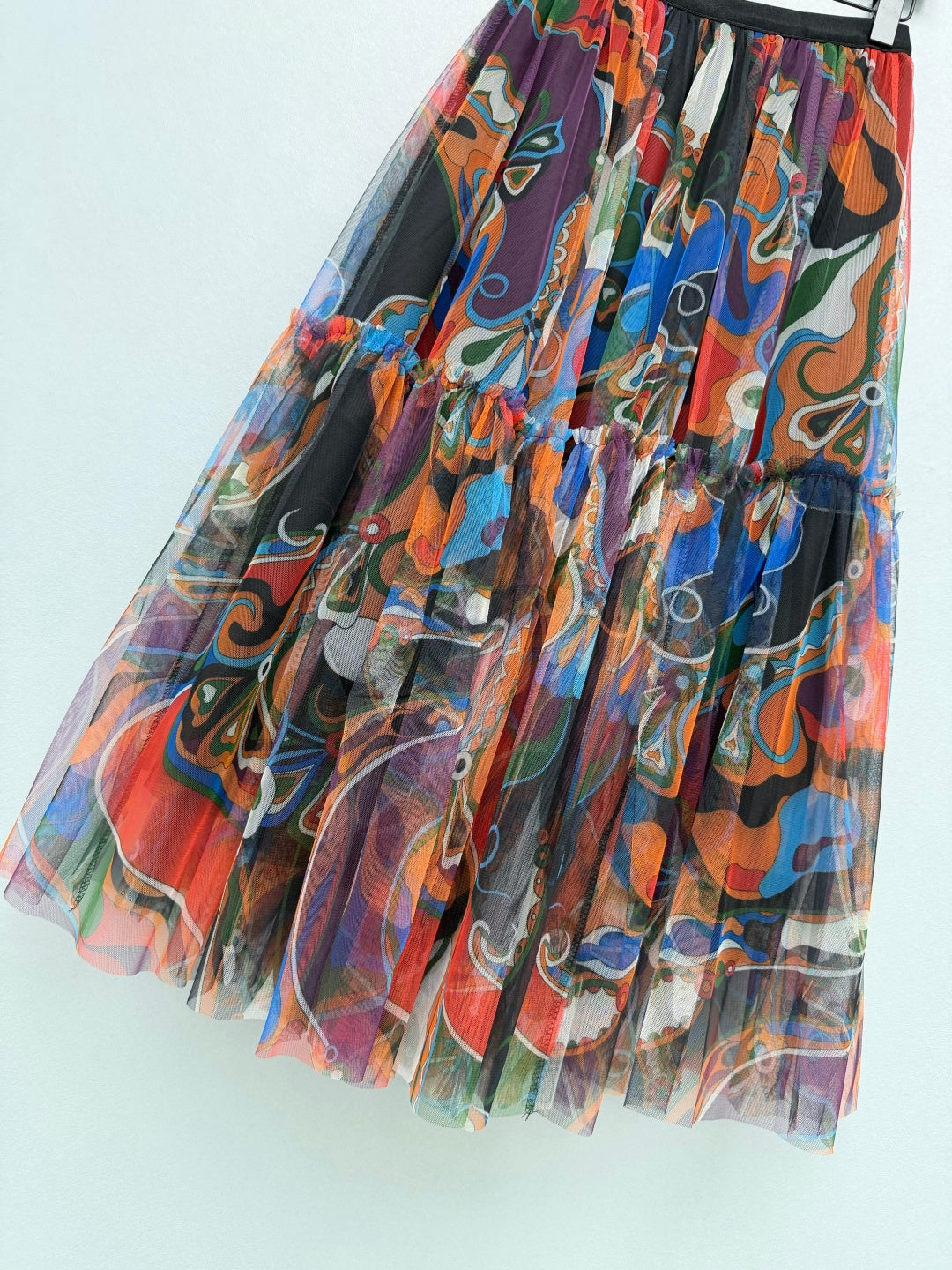Pucci 26s Mesh Midi Skirt Orange Black Cotton Polyester 371732