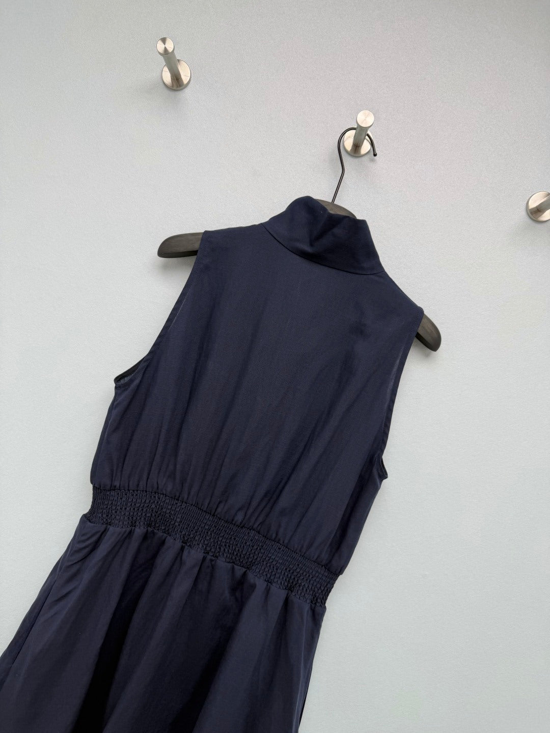 Miu Collar Zipper Sleeveless Waist-Cinching Dress Black Linen 394354