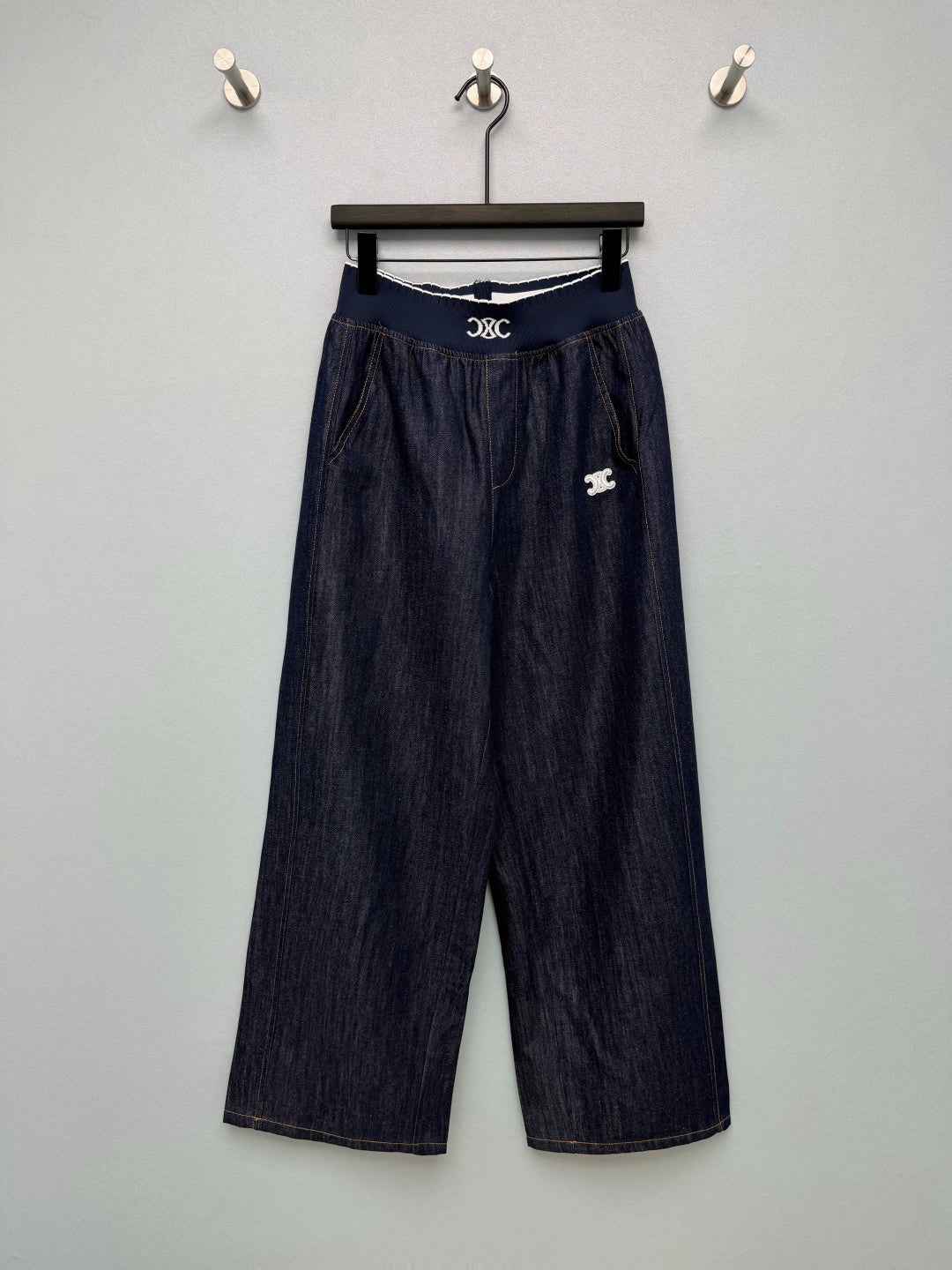 Celine 26s Waist Wide-Leg Jeans Dark Blue Denim 399309