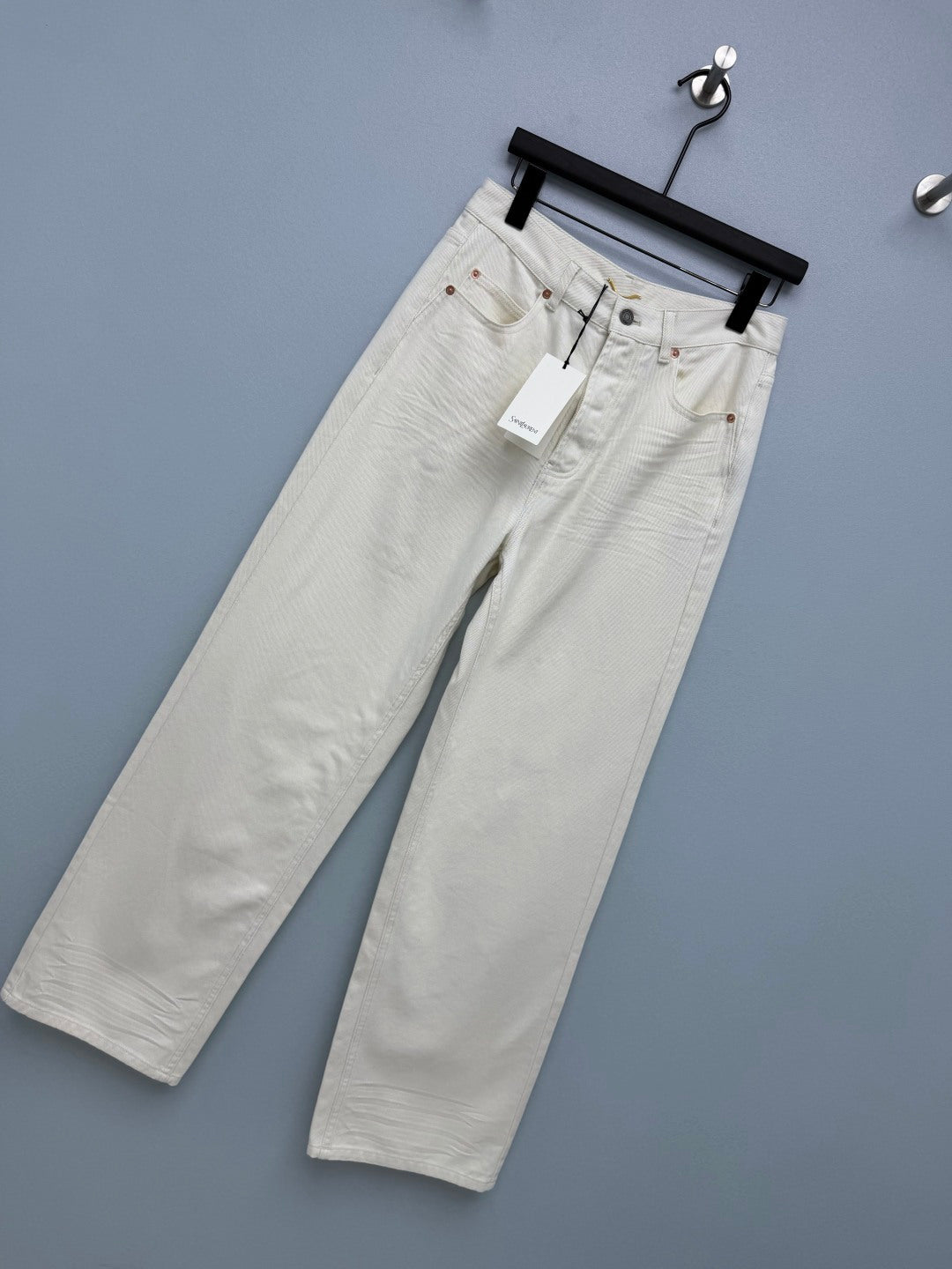YSL Washed Wide-Leg Straight Jeans 411646
