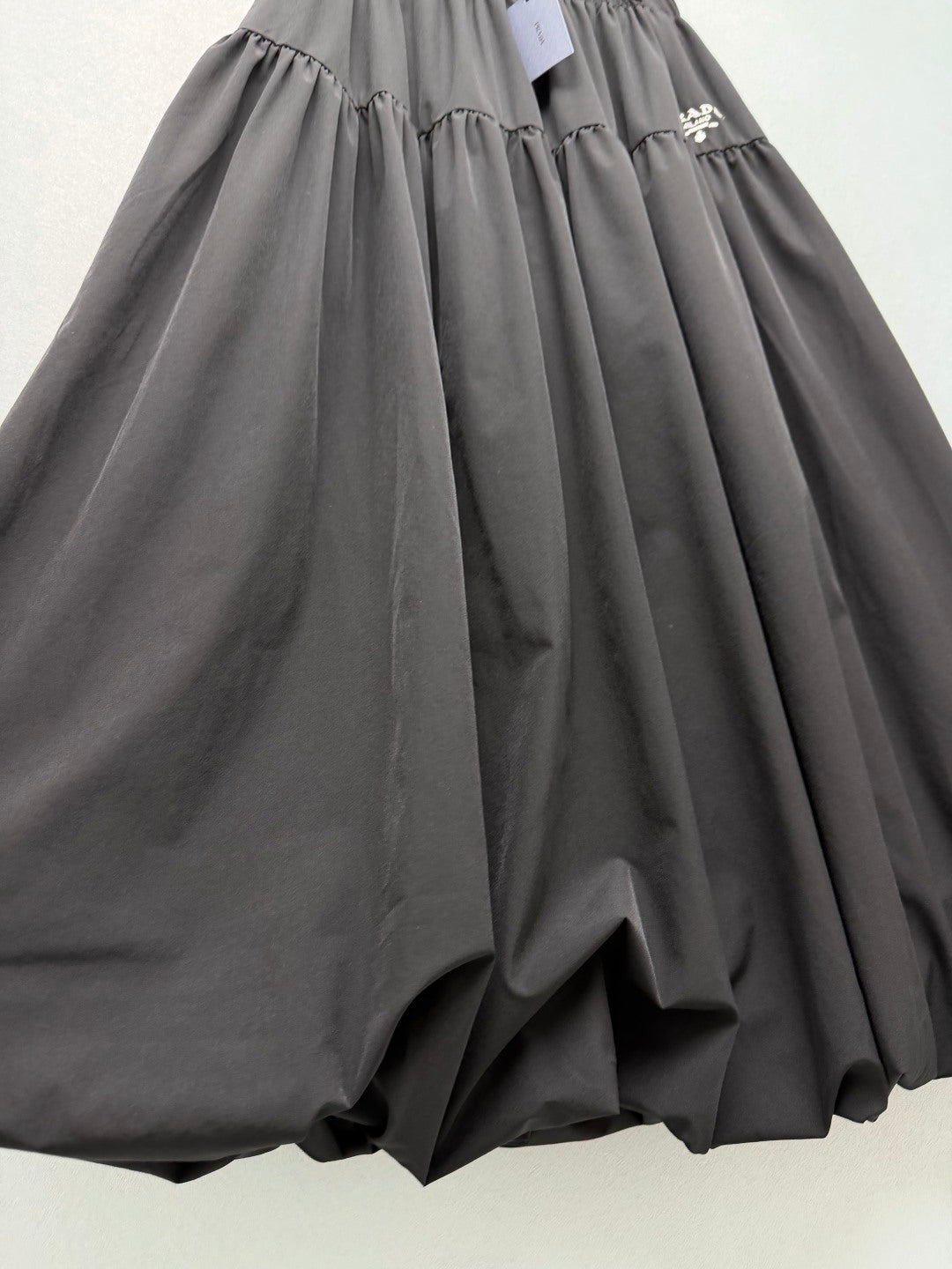 Prada 26s Elastic Waist Layered Tulip Skirt Black Cotton Polyester 411637
