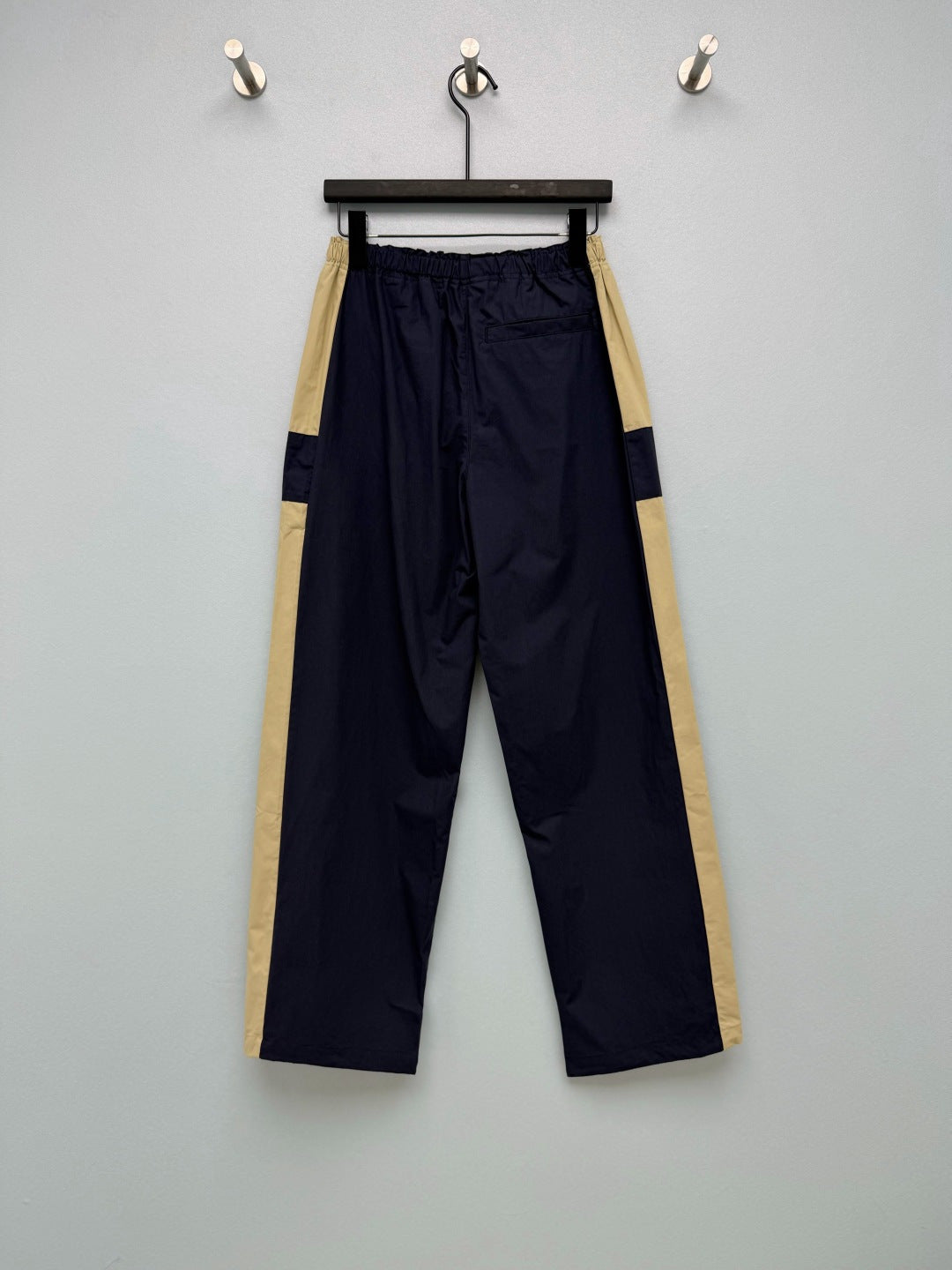 YSL Color-Blocked Elastic Waist Casual Long Pants Navy Blue Beige Linen 411613