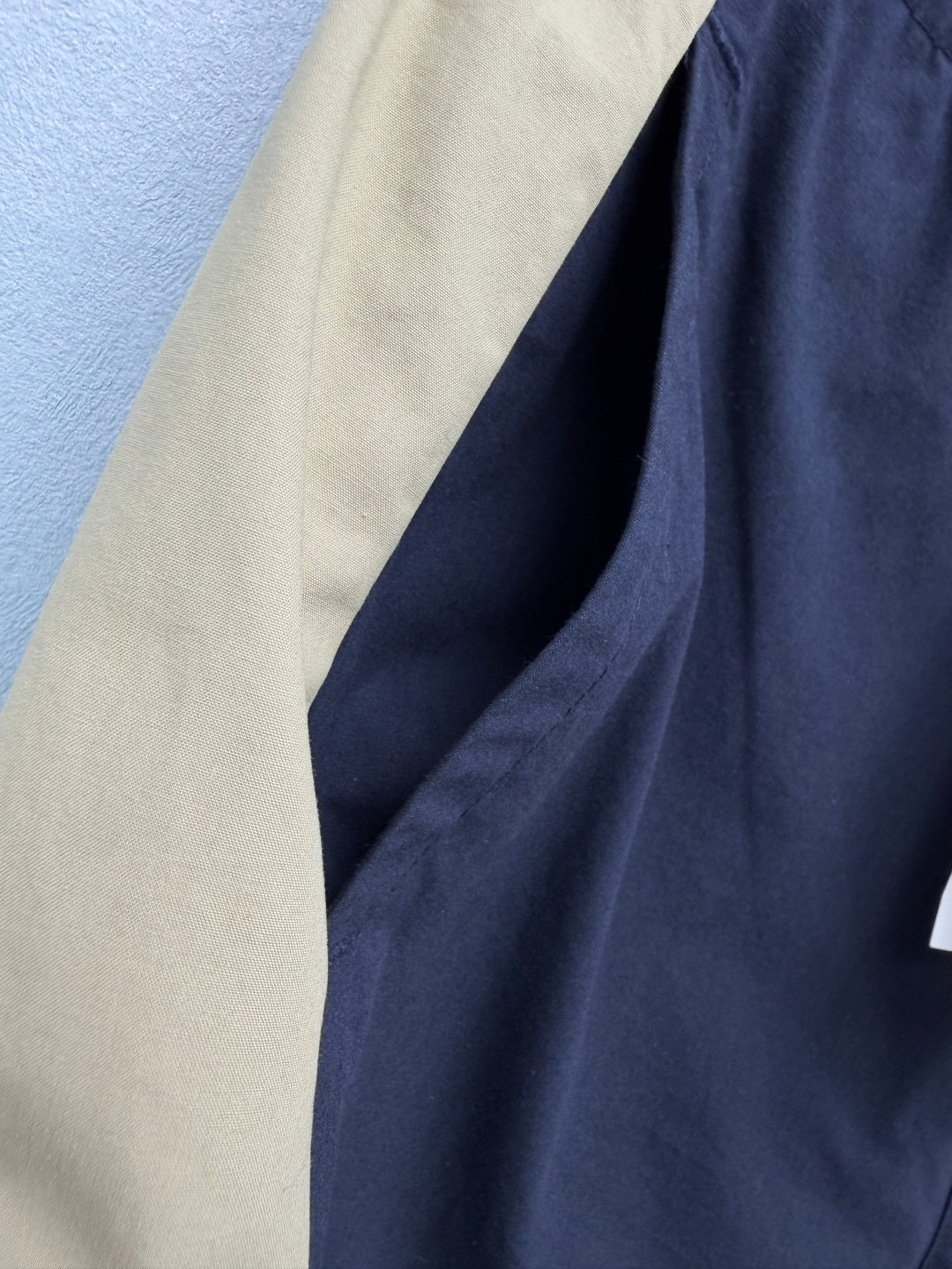 YSL Color-Blocked Elastic Waist Casual Long Pants Navy Blue Beige Linen 411613