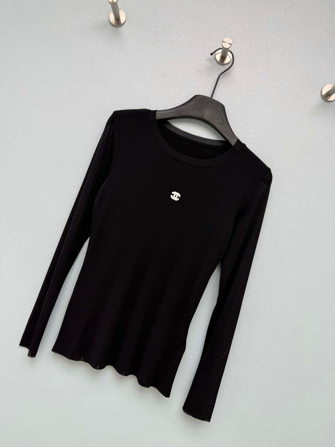 CC 26s Round Neck Slim-Fit Long-Sleeved Top Black Cotton Fiber 418817