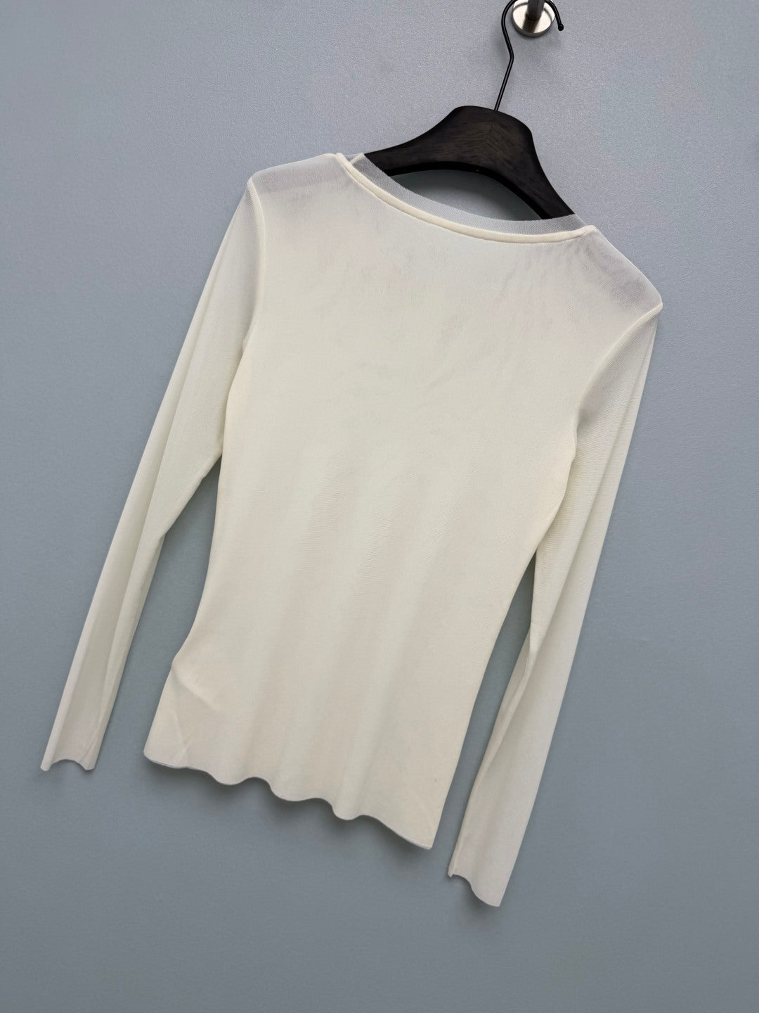 CC 26s Round Neck Slim-Fit Long-Sleeved Top White Cotton Fiber 418819