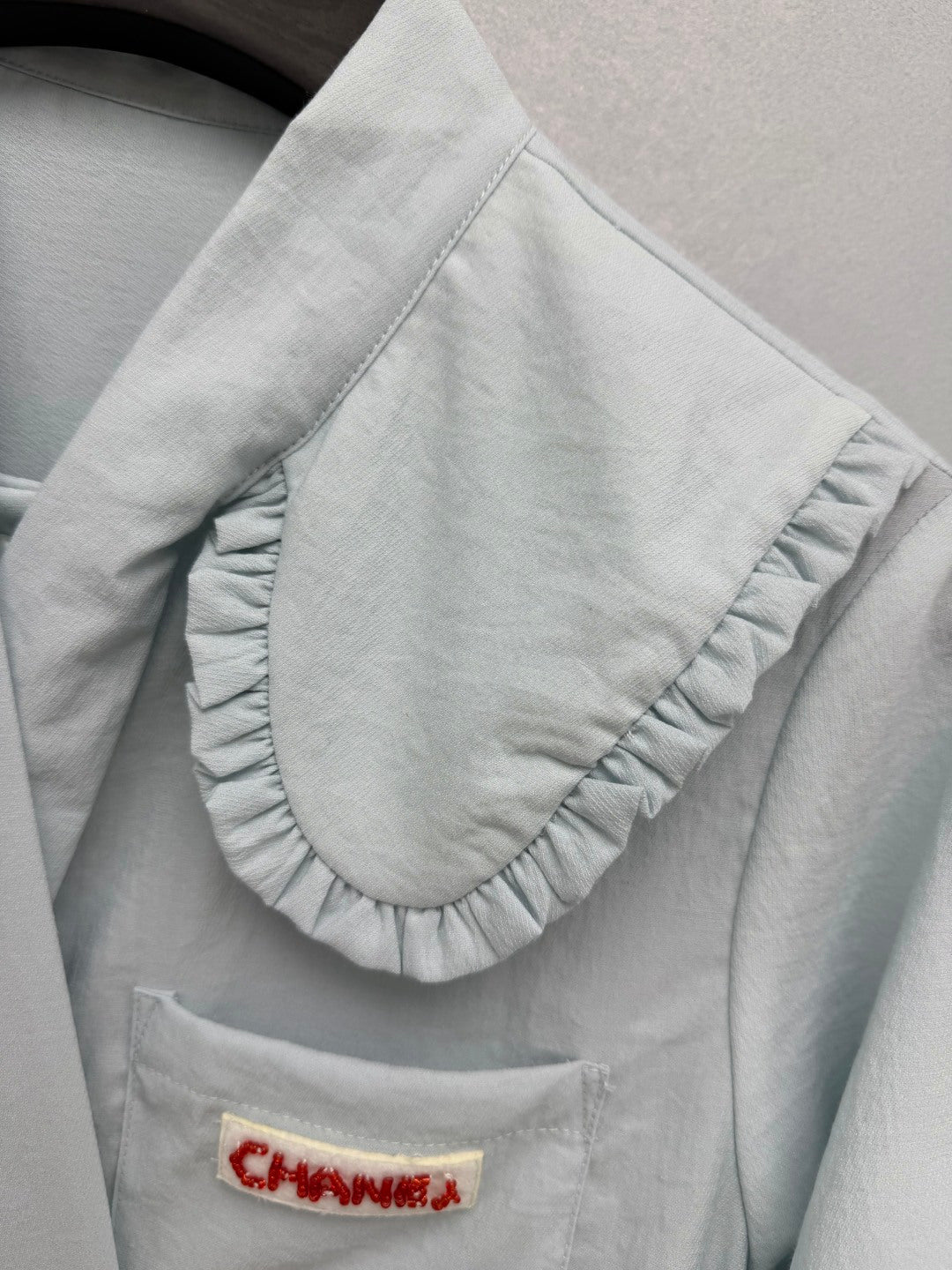 CC 26s Ruffle Oversized Collar Blouse Light Grey Polyester 421386