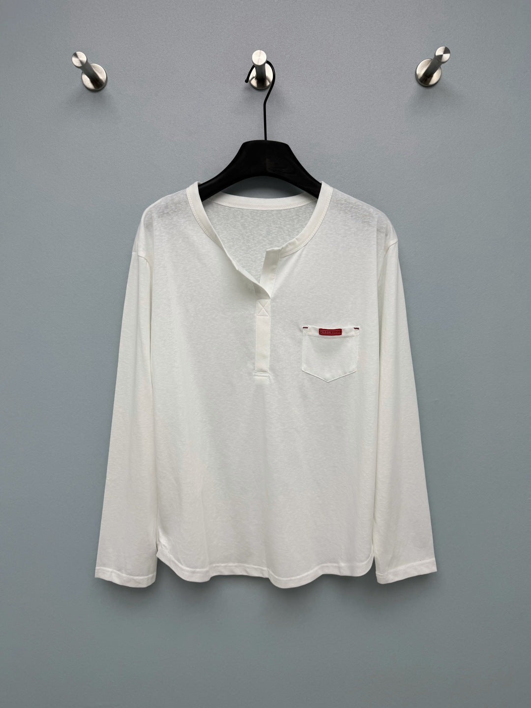 Prada 26s Half-Button Henley Collar Long-Sleeve Top White Cotton 425190