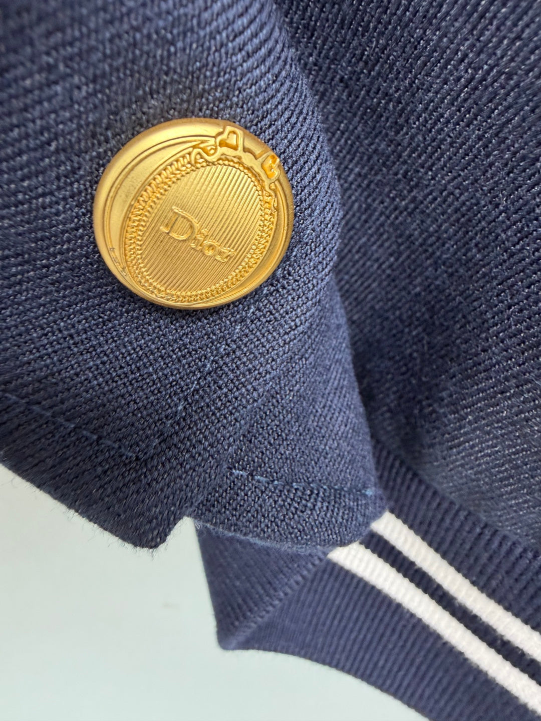 Dior 26s Striped Trim Bomber Skirt Suit Navy Blue Polyester 444967