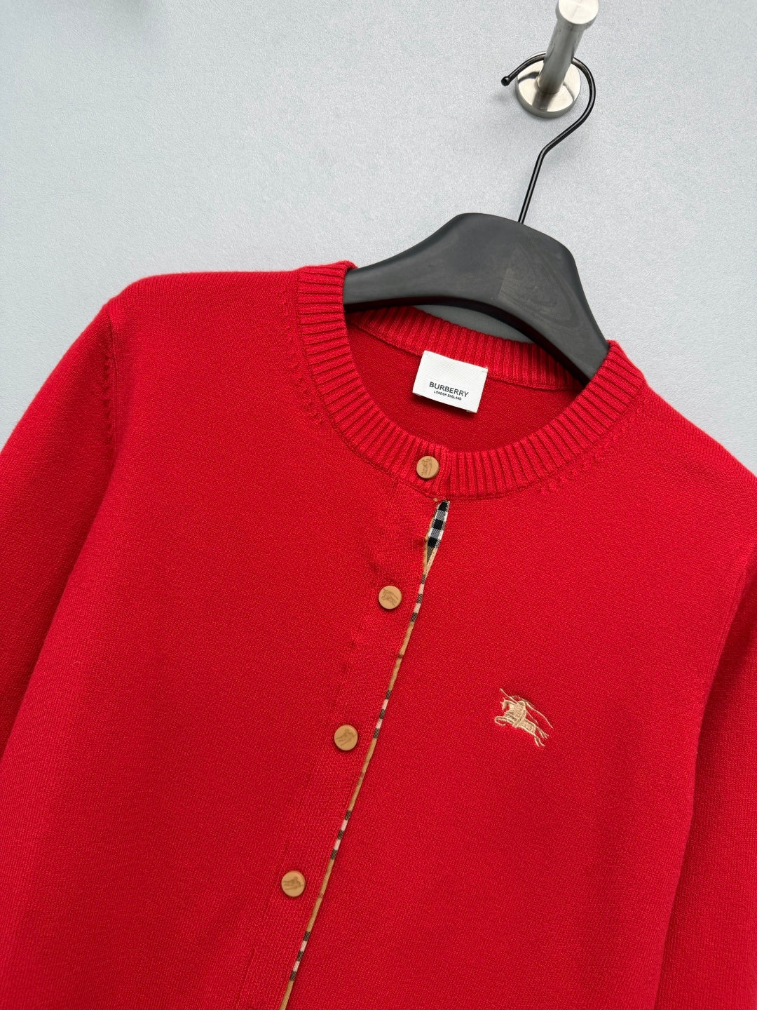 Burberry 26s Cardigan Sweater Red Stripe Placket Knit 436080