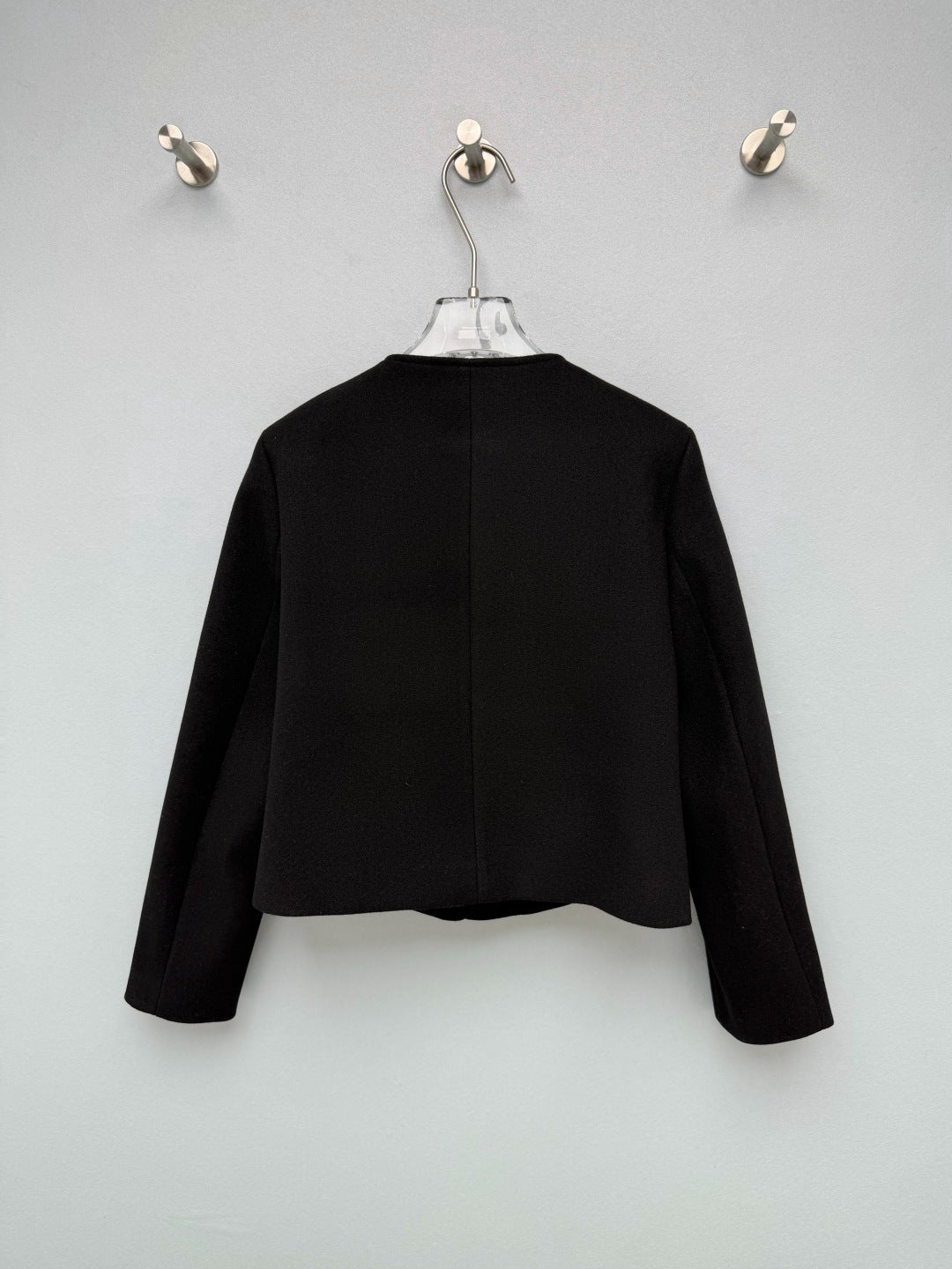Chanel 26s CC Charms Button Cropped Jacket Black Wool 444873