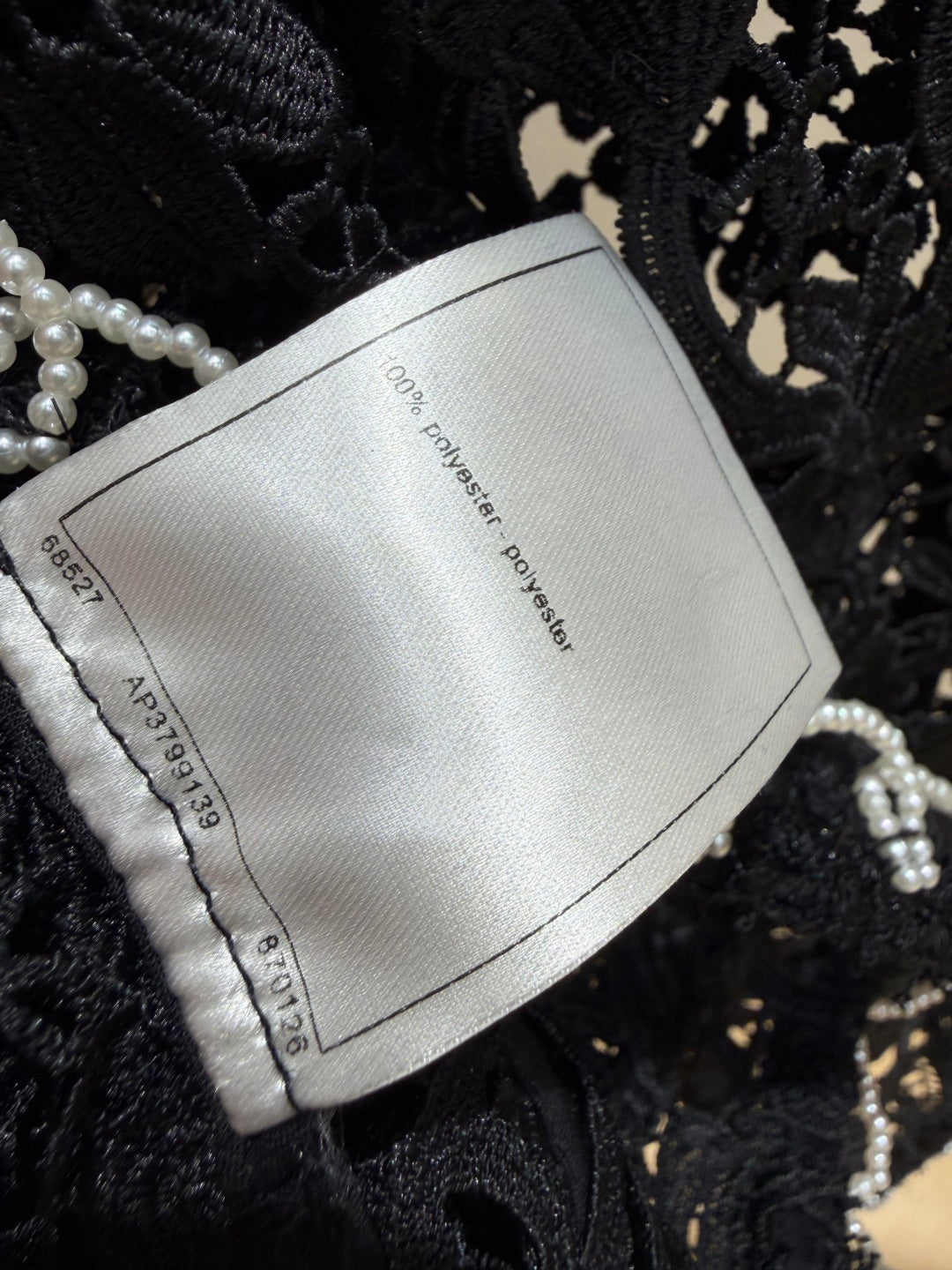 Chanel 26s Pearl Trim Guipure Lace Jacket Black Polyester 444644