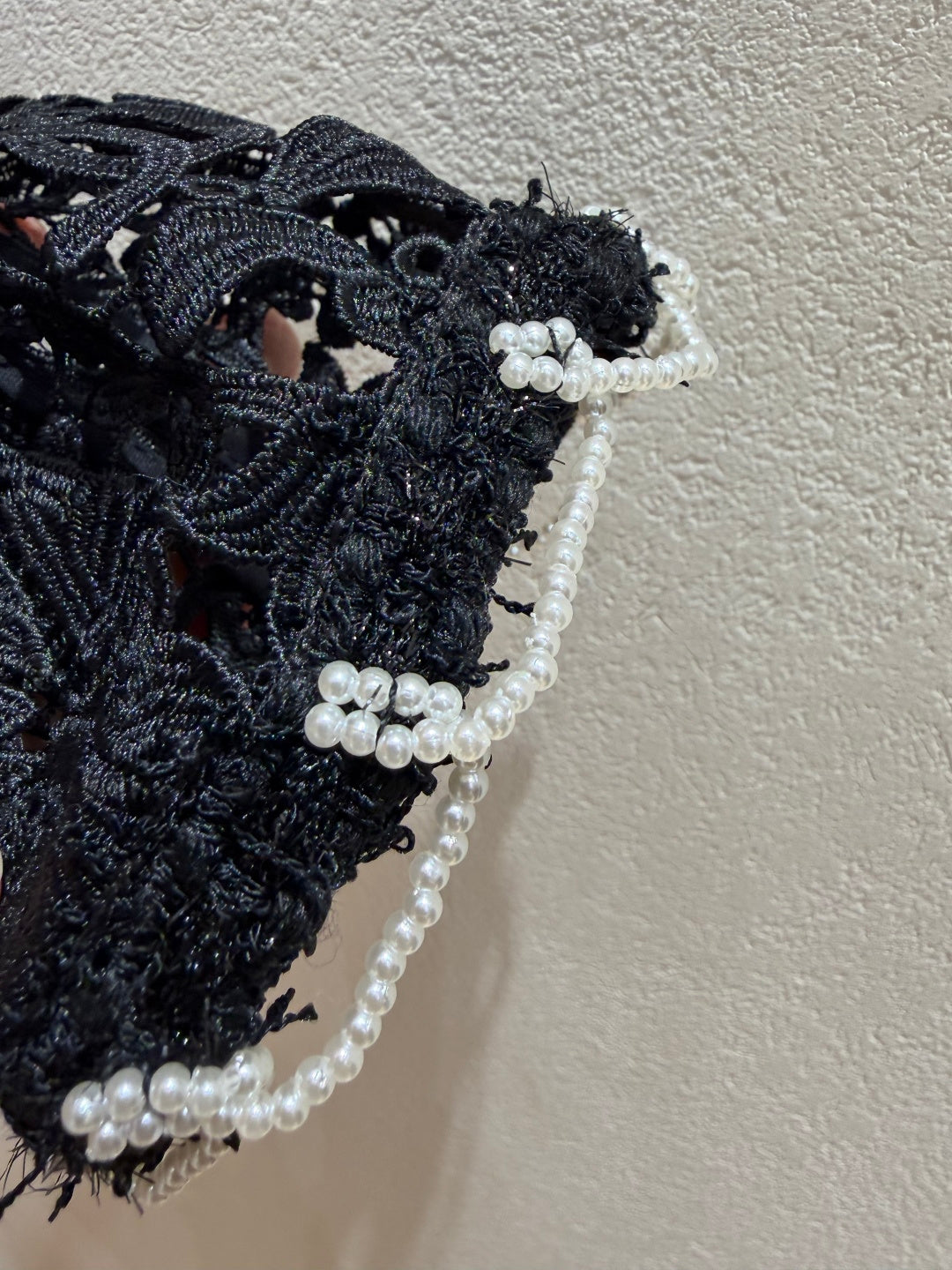 Chanel 26s Pearl Trim Guipure Lace Jacket Black Polyester 444644