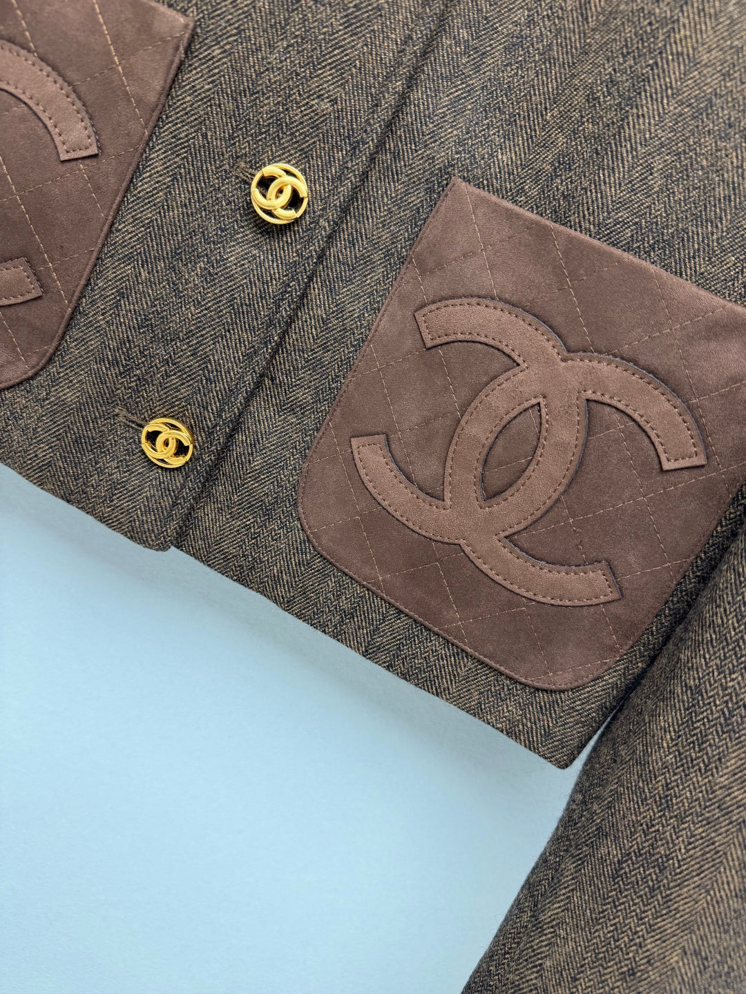 Chanel 26s CC Suede Pocket Cropped Jacket Brown Wool Blend 444614