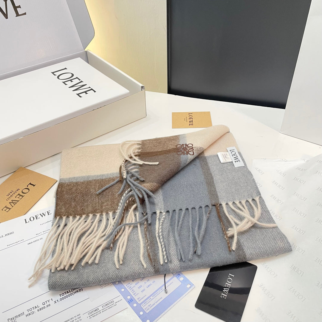 Loewe Scarf 180CM Light Brown Gray Cashmere 969303