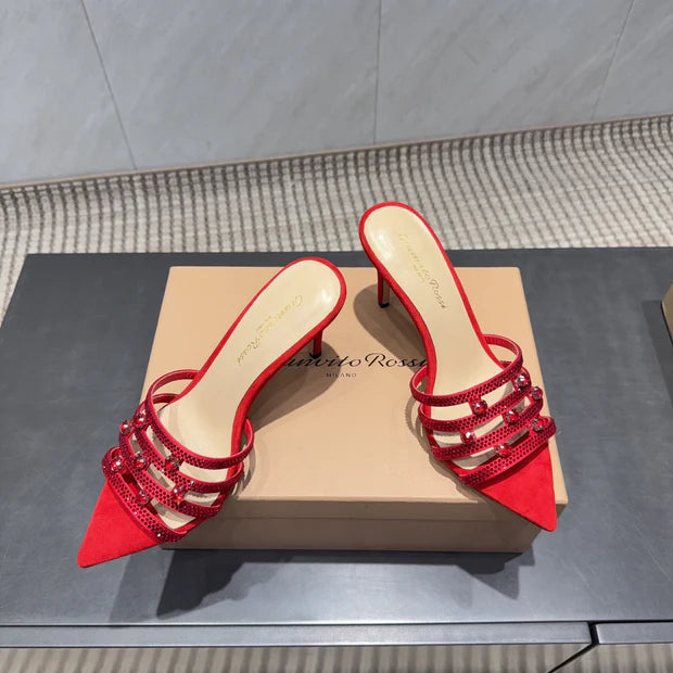 Gianvito Rossi 26SS High Heeled Sandals 100 Red Beige Sheepskin 613827