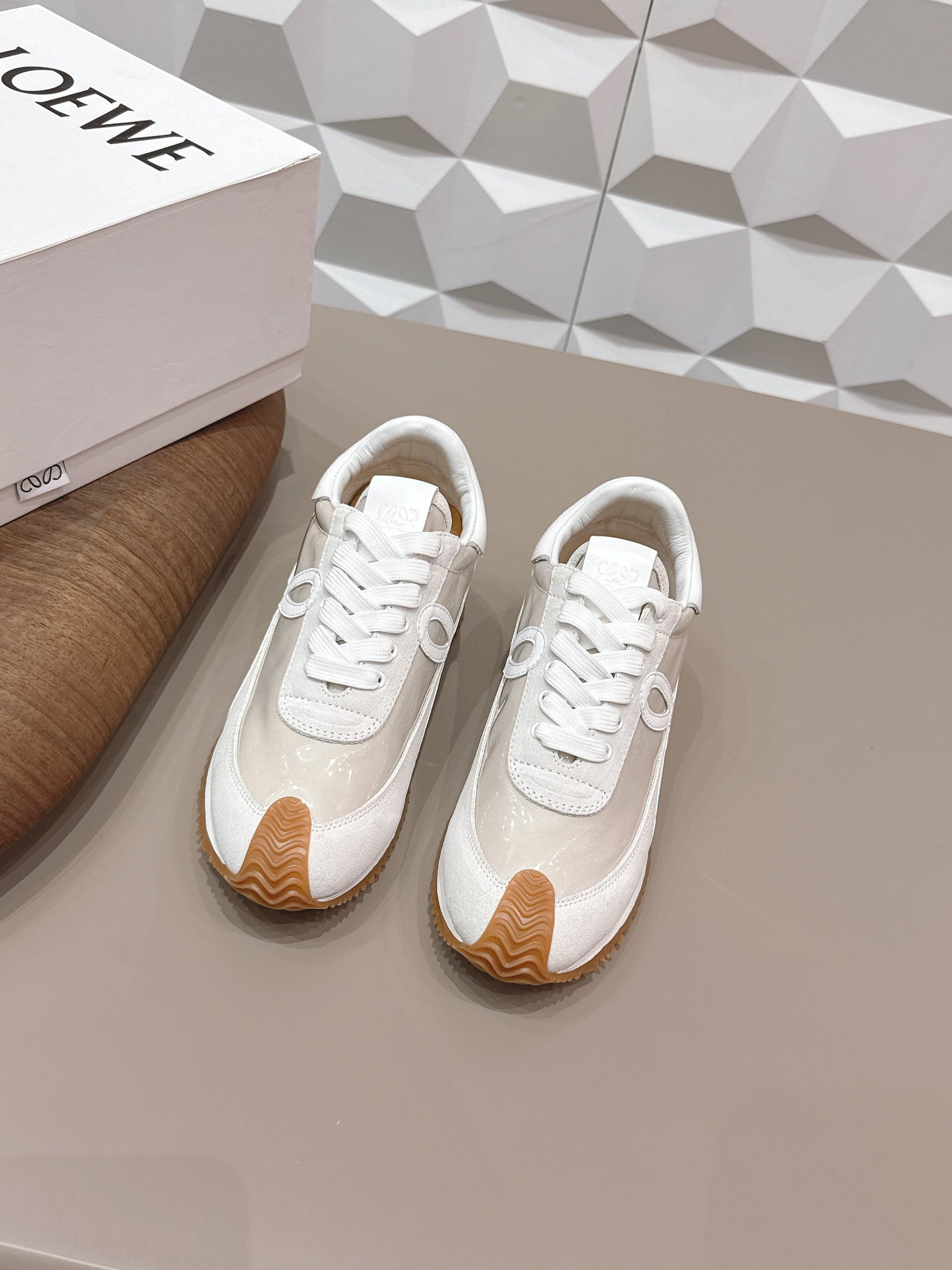 Loewe 26s Flow Runner Sneaker In White Suede And Clear Plastic And Calfskin
