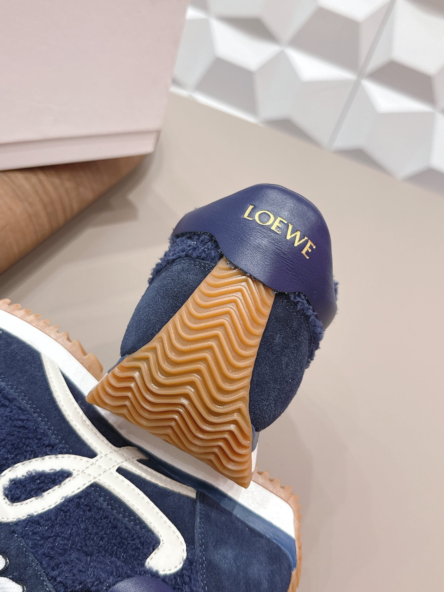Loewe 26s Flow Runner Sneaker In Navy Blue Suede And Teddy Fabric And Calfskin