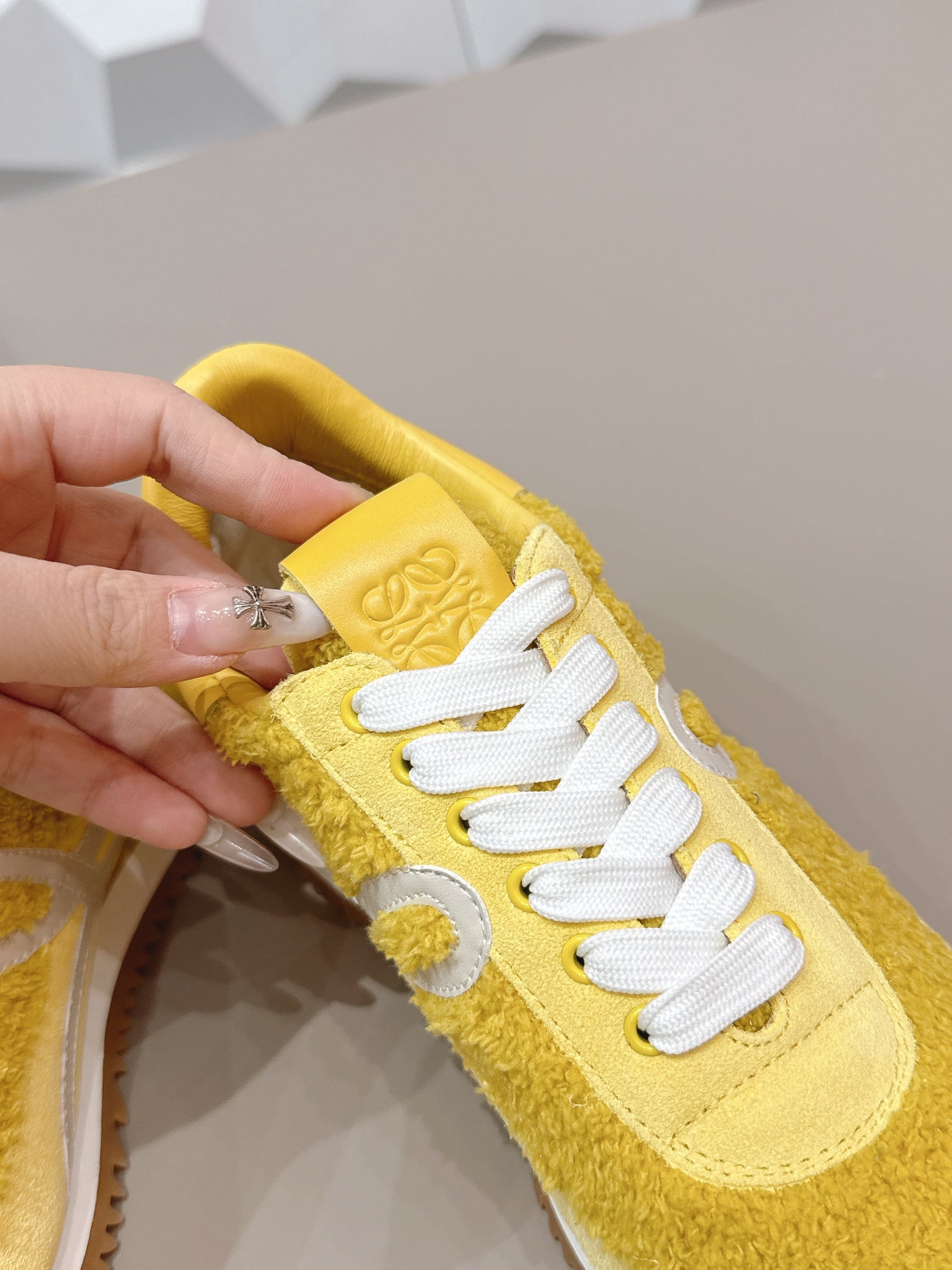 Loewe 26s Flow Runner Sneaker In Yellow Suede And Teddy Fabric And Calfskin