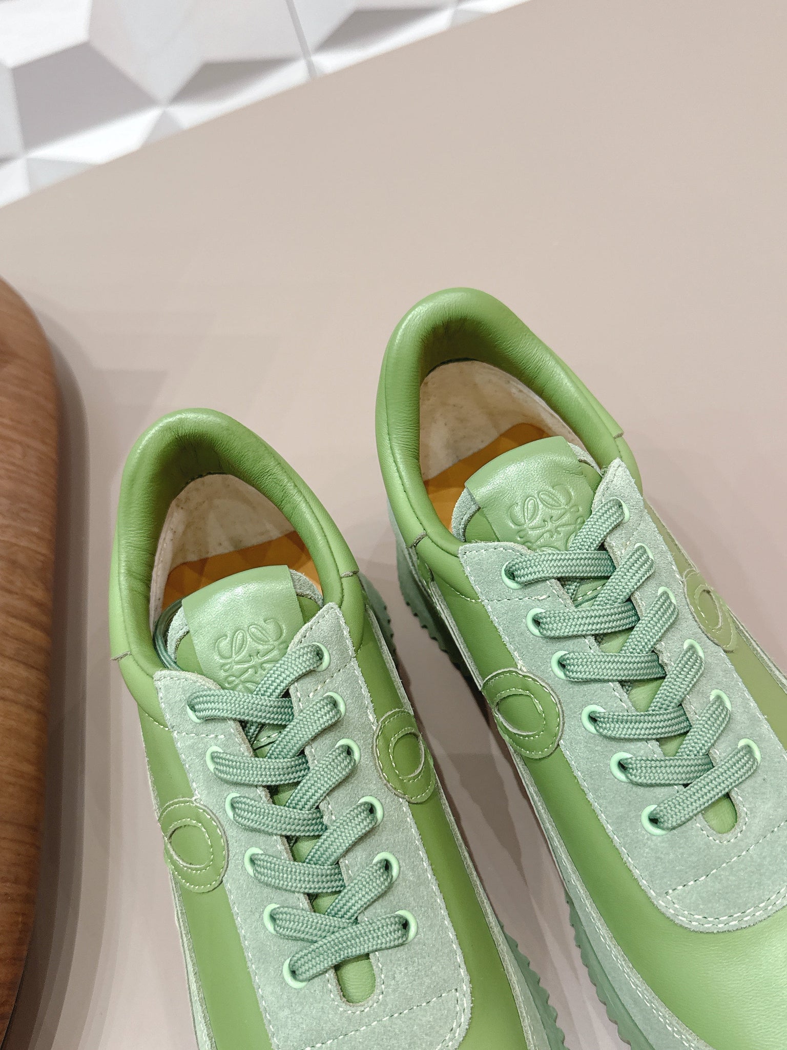 Loewe 26s Flow Runner Sneaker In Olive Green Calfskin And Suede