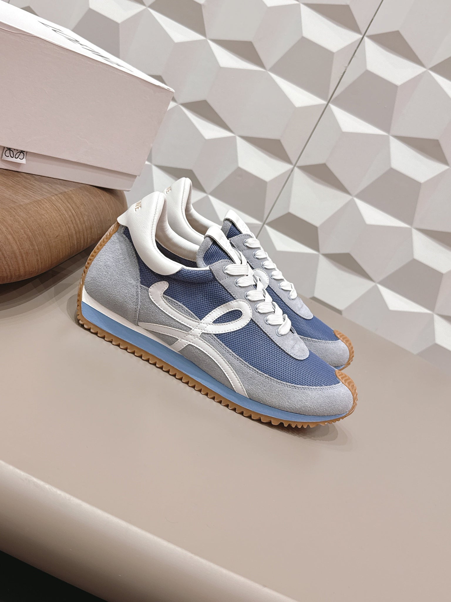 Loewe 26s Flow Runner Sneaker In Light Gray And Blue Suede And Calfskin Style 2