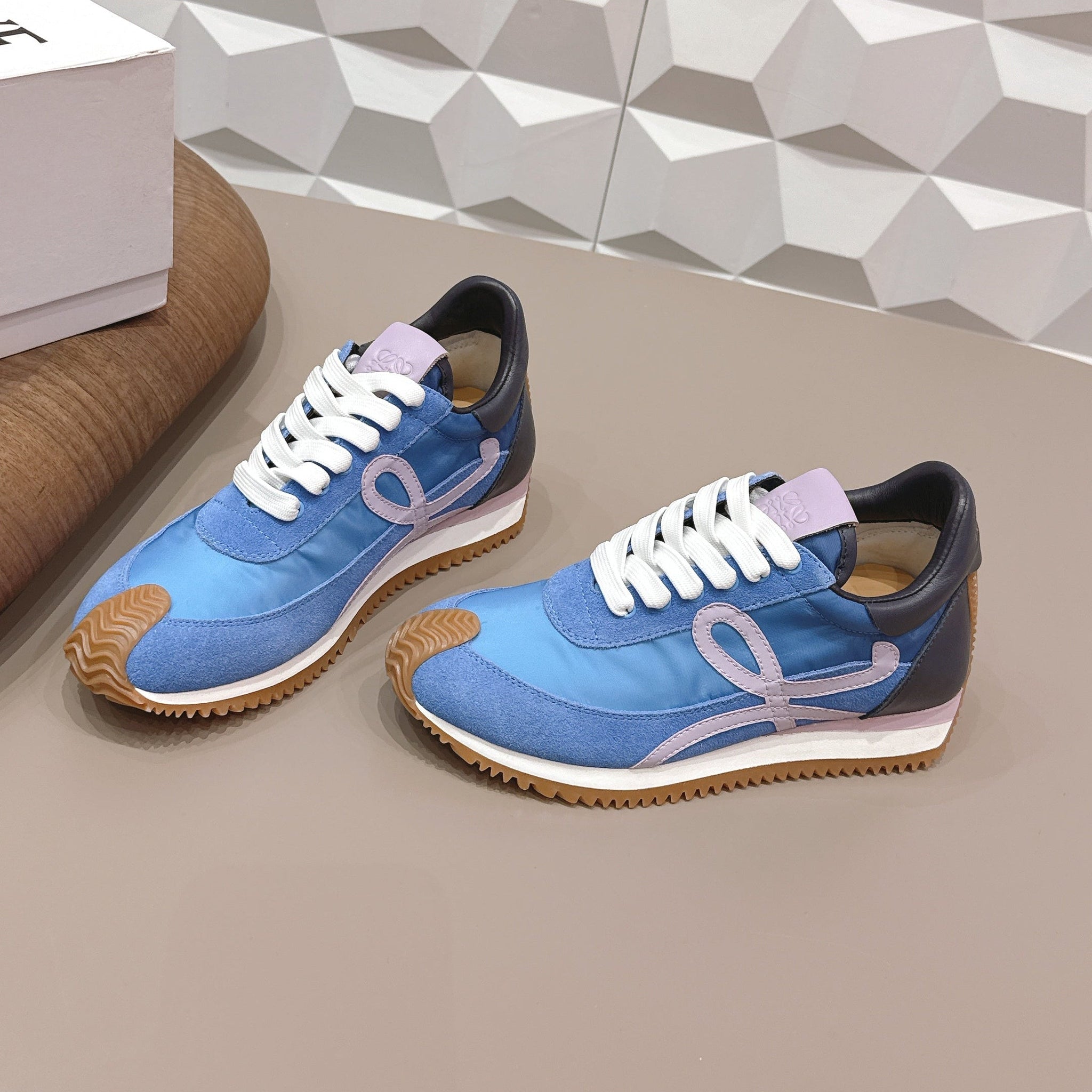 Loewe 26s Flow Runner Sneaker In Blue Suede And Calfskin Style 1