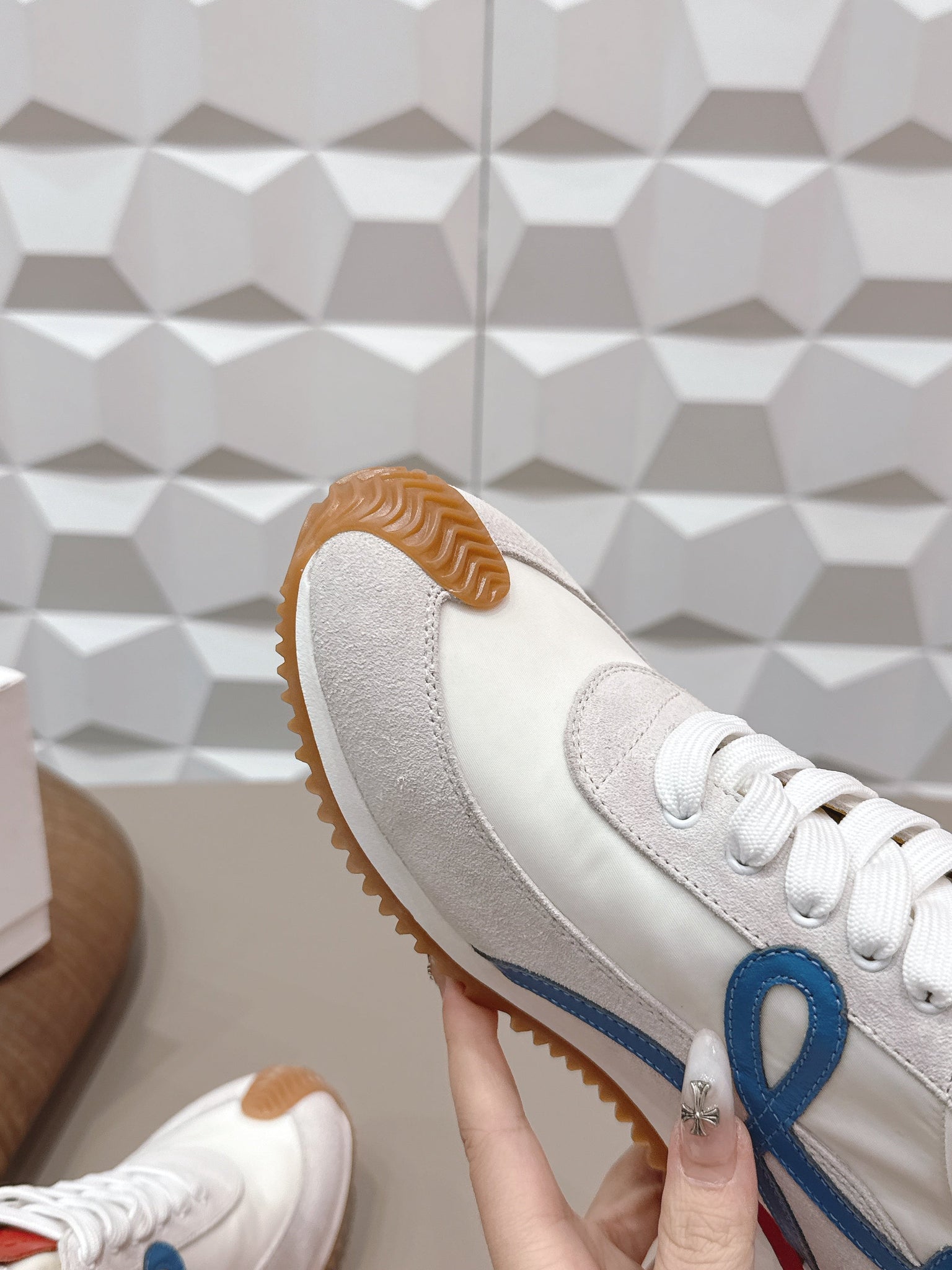 Loewe 26s Flow Runner Sneaker In Light Gray Suede Yellow And Blue Calfskin